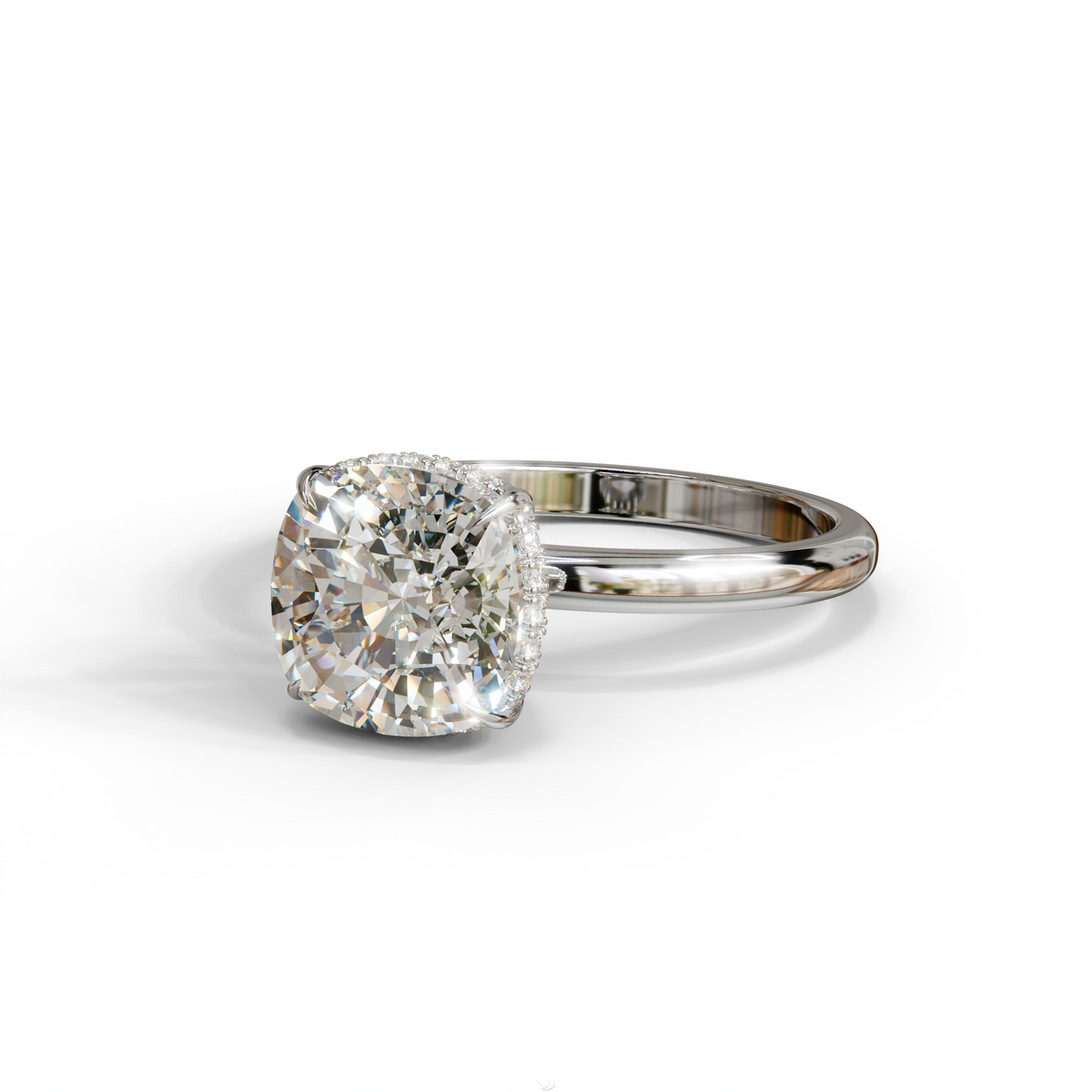 3 Carat E VVS Cushion Lab Diamond Hidden Halo Ring
