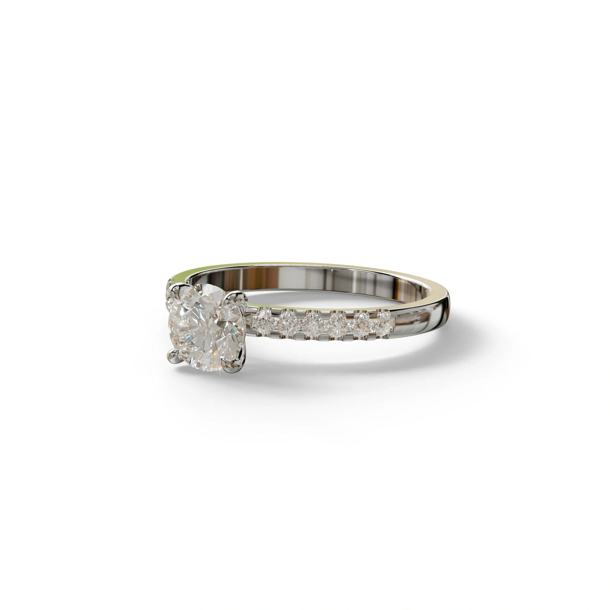 E VVS Round Pave Set Minimalist Engagement Ring - Nova Signature