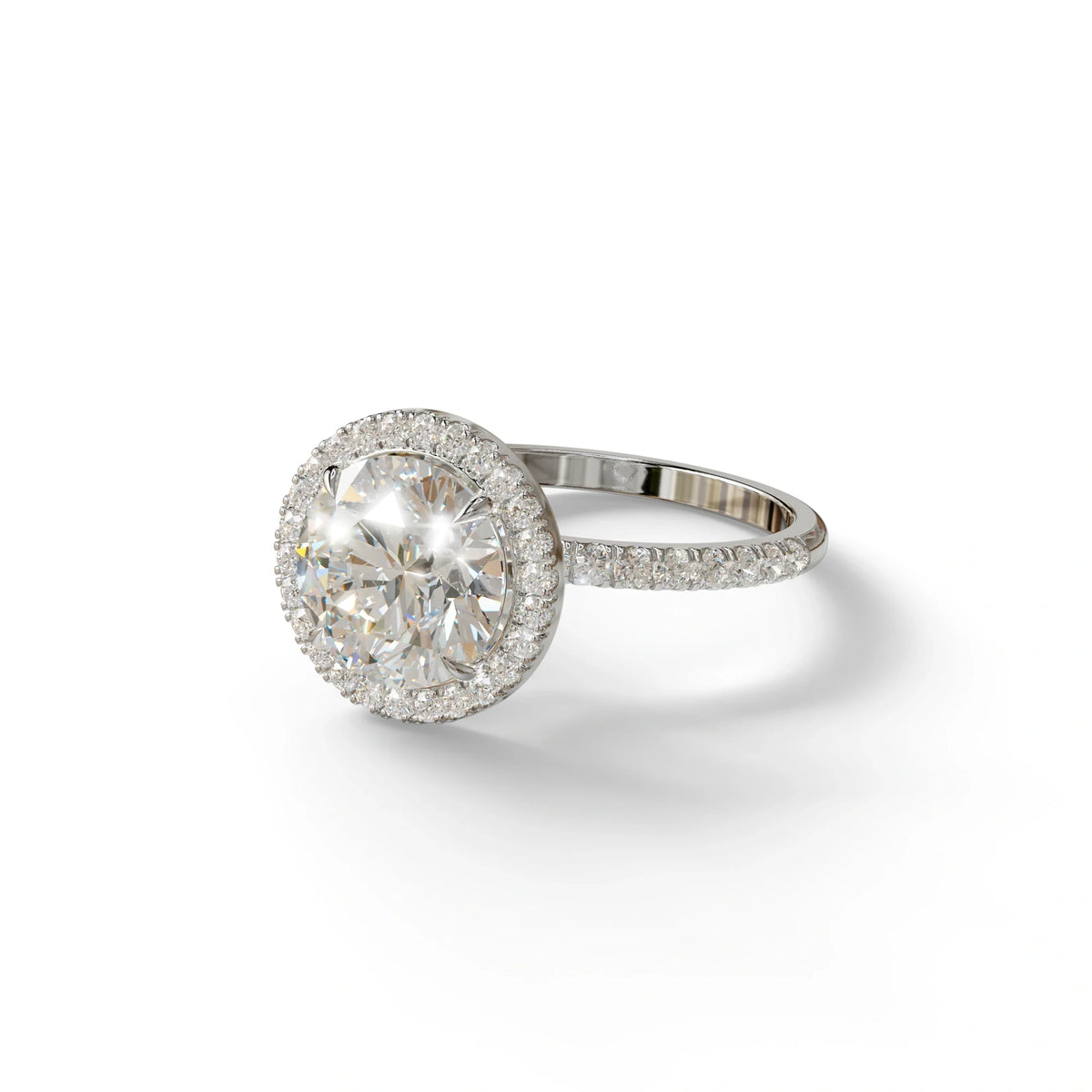 E VVS Round Cut Halo & Pave Lab Grown Diamond Engagement Ring - Flutura
