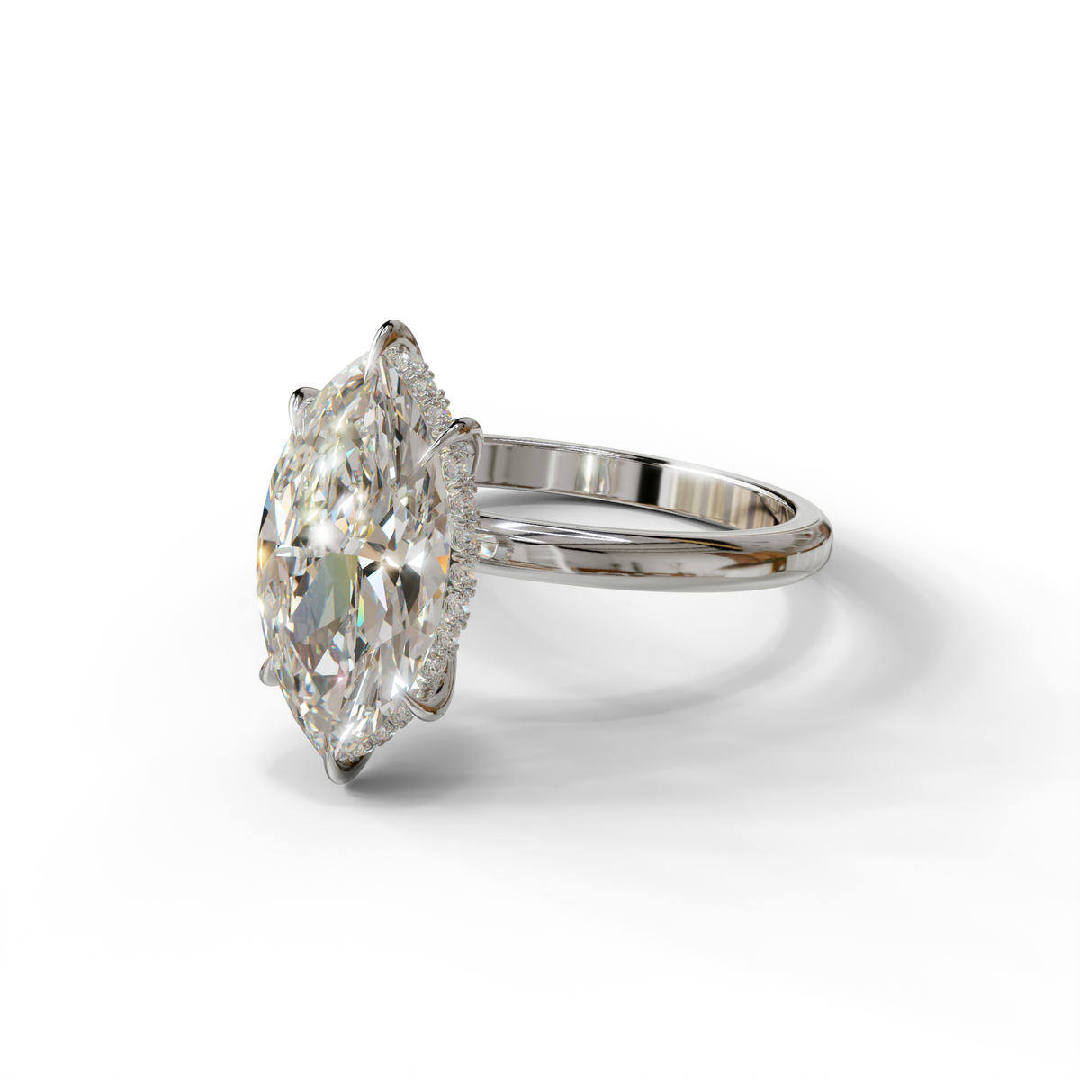 3.5ct E VVS Marquise Cut Hidden Halo & Claw Lab Grown Diamond Engagement Ring - ring