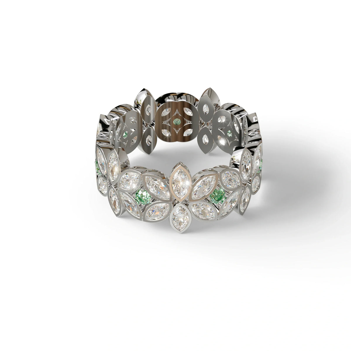 18K Gold Floral Eternity Band: Marquise Diamond & Round Diamond Full Eternity Band