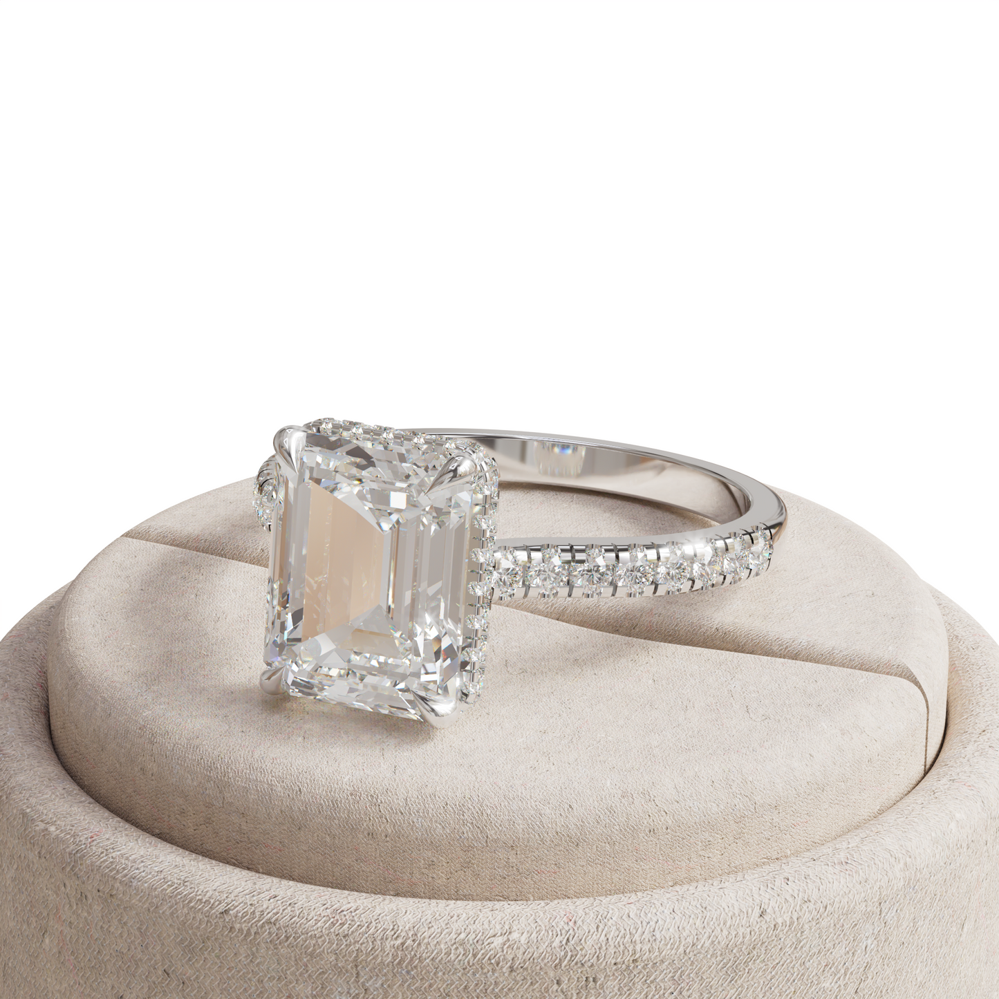 2.5 Ct E/VVS Emerald Cut Lab Diamond In Hidden Halo & Pave Setting Ring - Siena