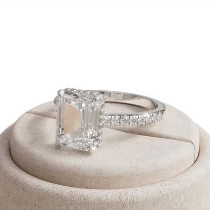 2.5 Ct E/VVS Emerald Cut Lab Diamond In Hidden Halo & Pave Setting Ring - Siena