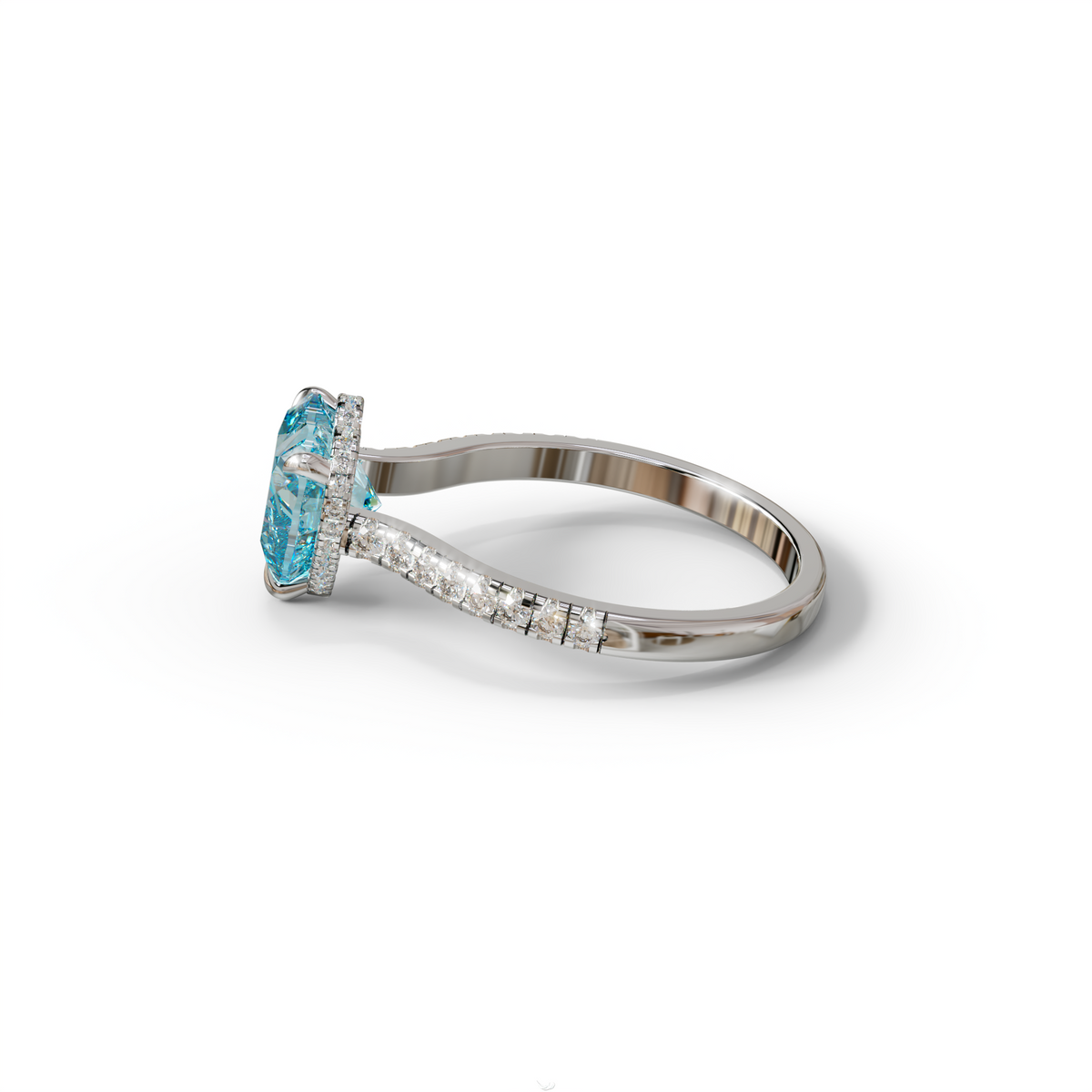 Heart Shaped Blue Diamond Engagement Ring – Lab Grown Pavé Solitaire in 14K Gold