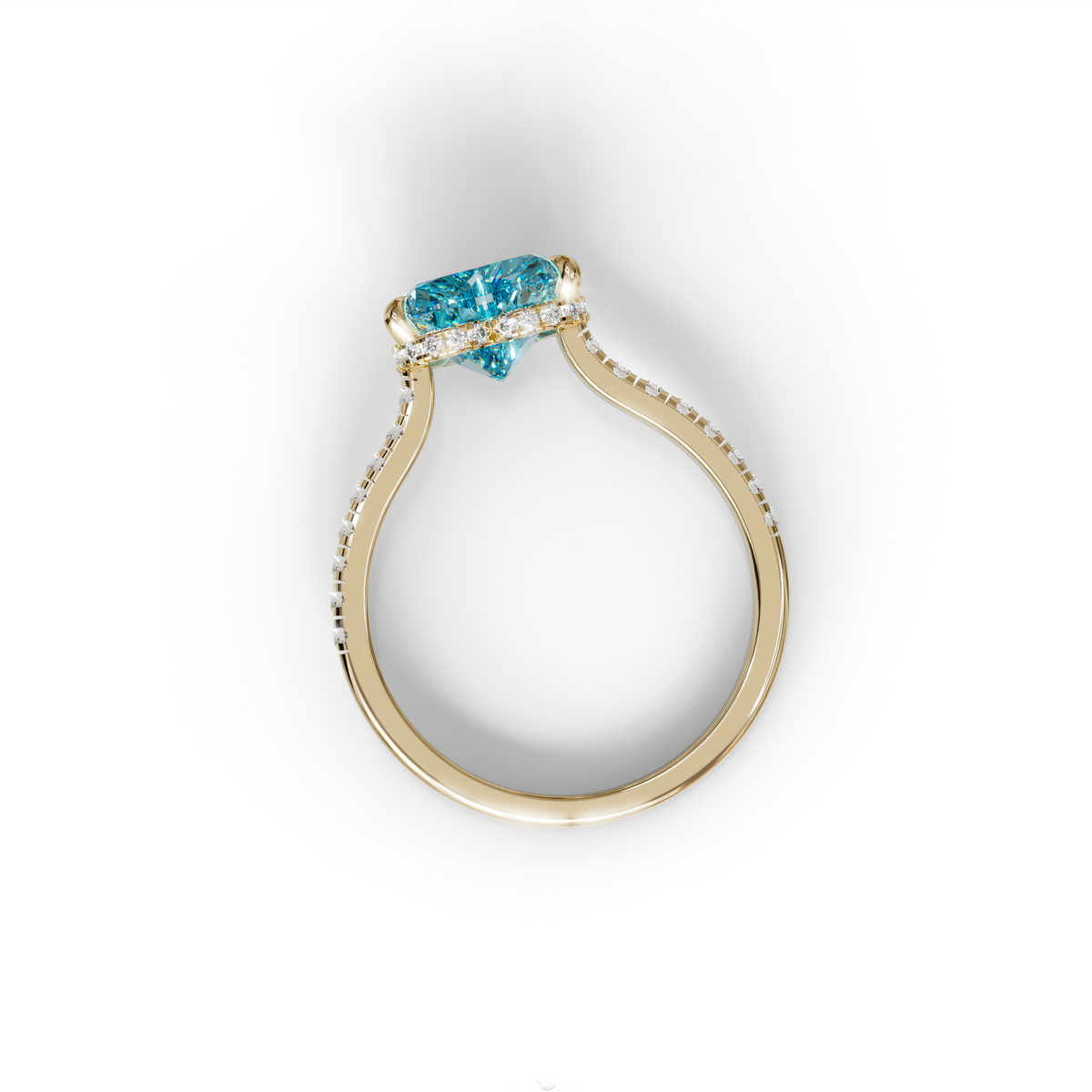 Heart Shaped Blue Diamond Engagement Ring – Lab Grown Pavé Solitaire in 14K Gold