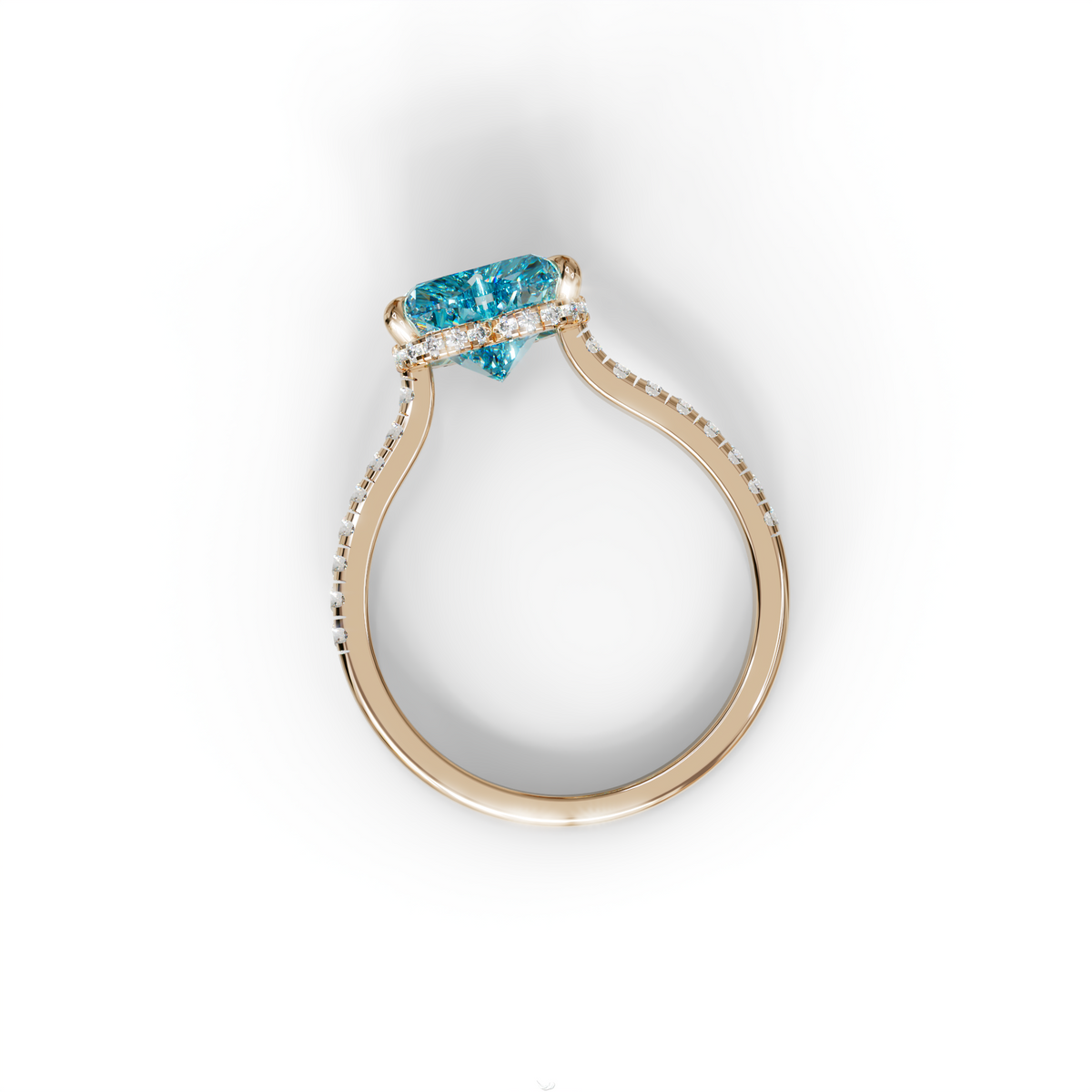 Heart Shaped Blue Diamond Engagement Ring – Lab Grown Pavé Solitaire in 14K Gold