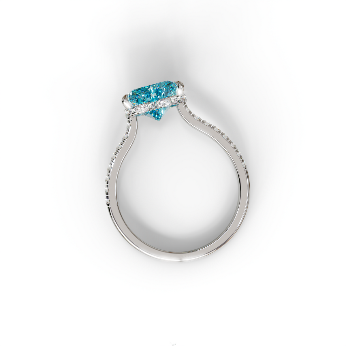 Heart Shaped Blue Diamond Engagement Ring – Lab Grown Pavé Solitaire in 14K Gold