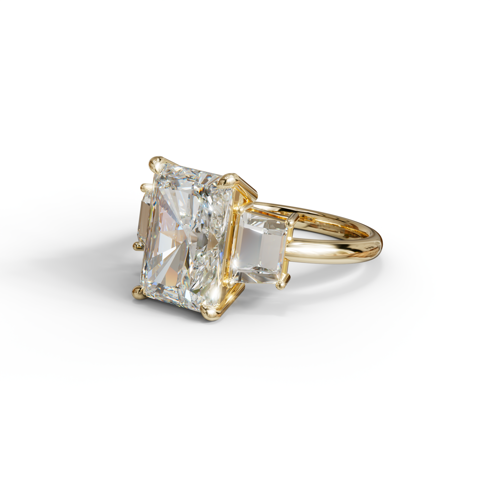 4 Carat Radiant & Trapezoid Three Stone Engagement Ring - Embrace