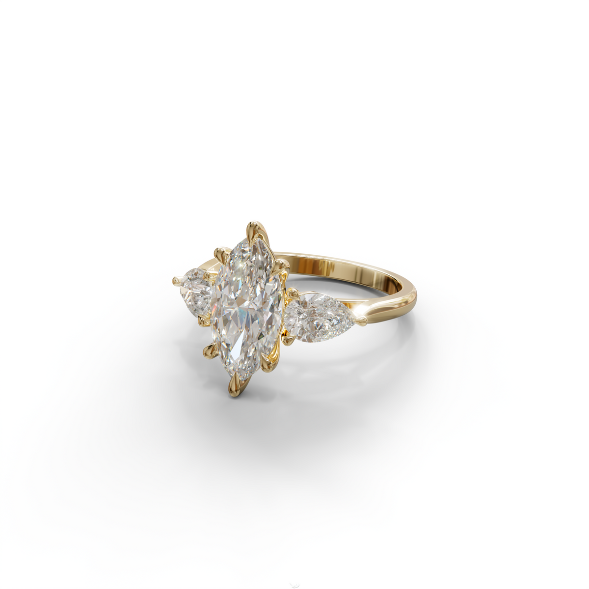 3 Carat E/VVS Marquise & Pear Cut Three Stone Lab Grown Diamond Engagement Ring