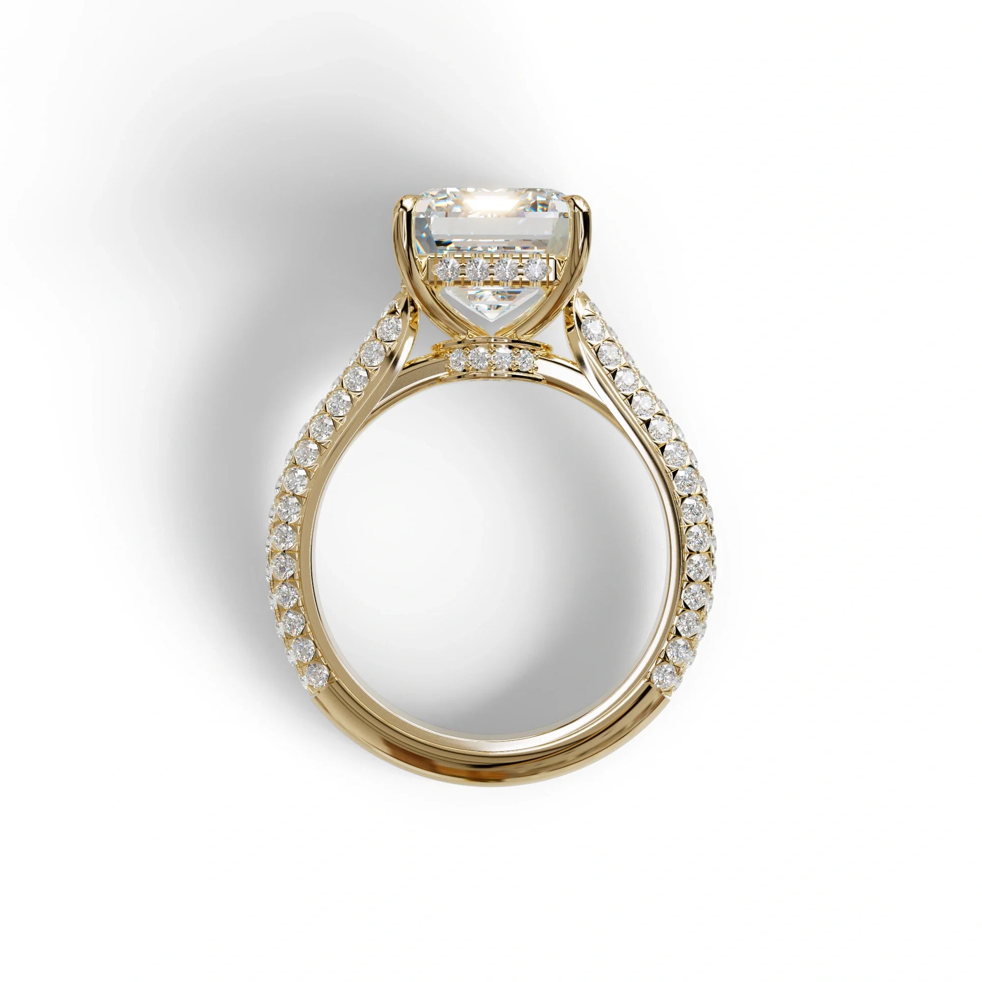 3 Carat Emerald Cut Hidden Halo & Pave Set Lab Diamond Ring - Emme