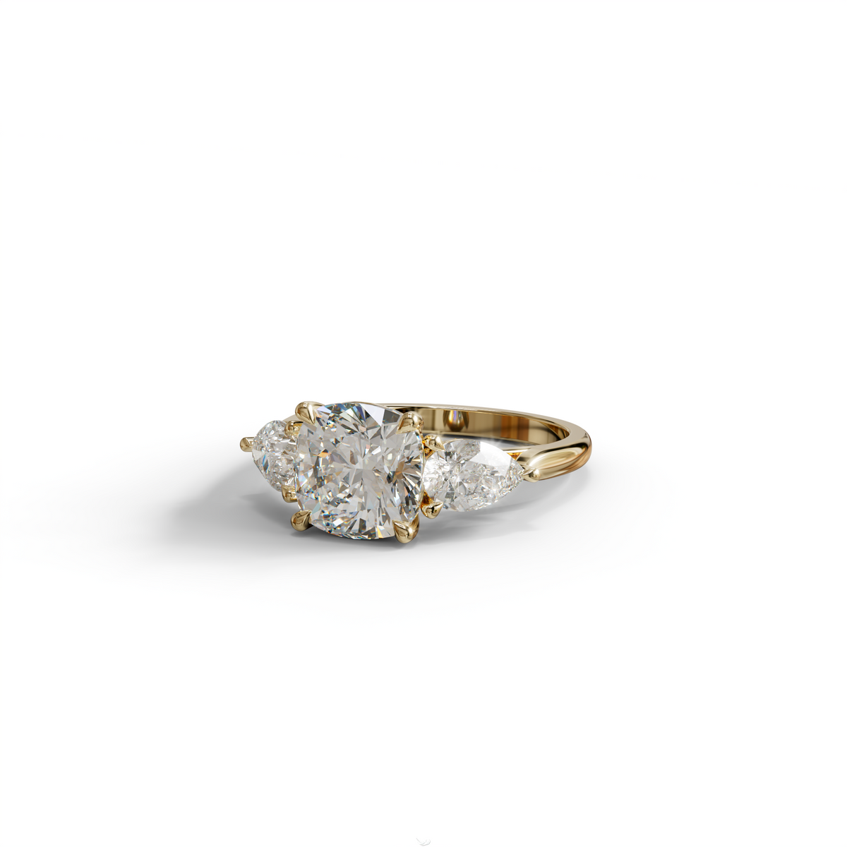 3 Ct E/VVS Cushion Cut Lab Diamond In 3 Stones Claw Prongs Setting Ring