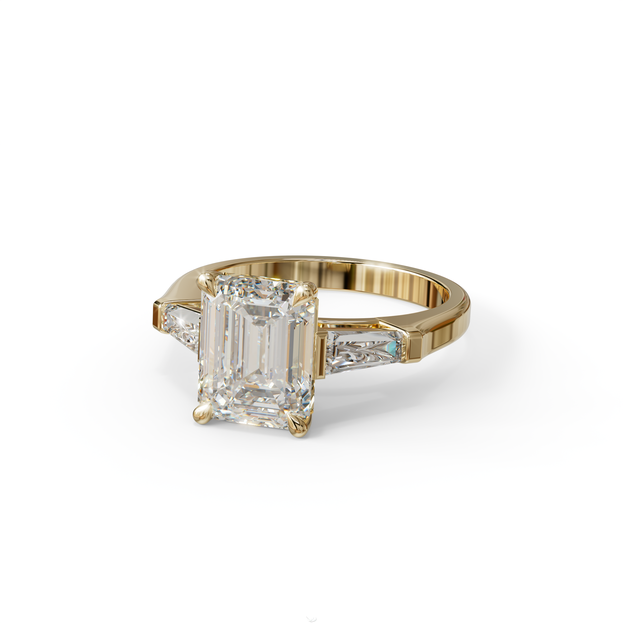 3.75ct E/VVS Emerald & Tapered Baguette Three Stone Lab Diamond Ring