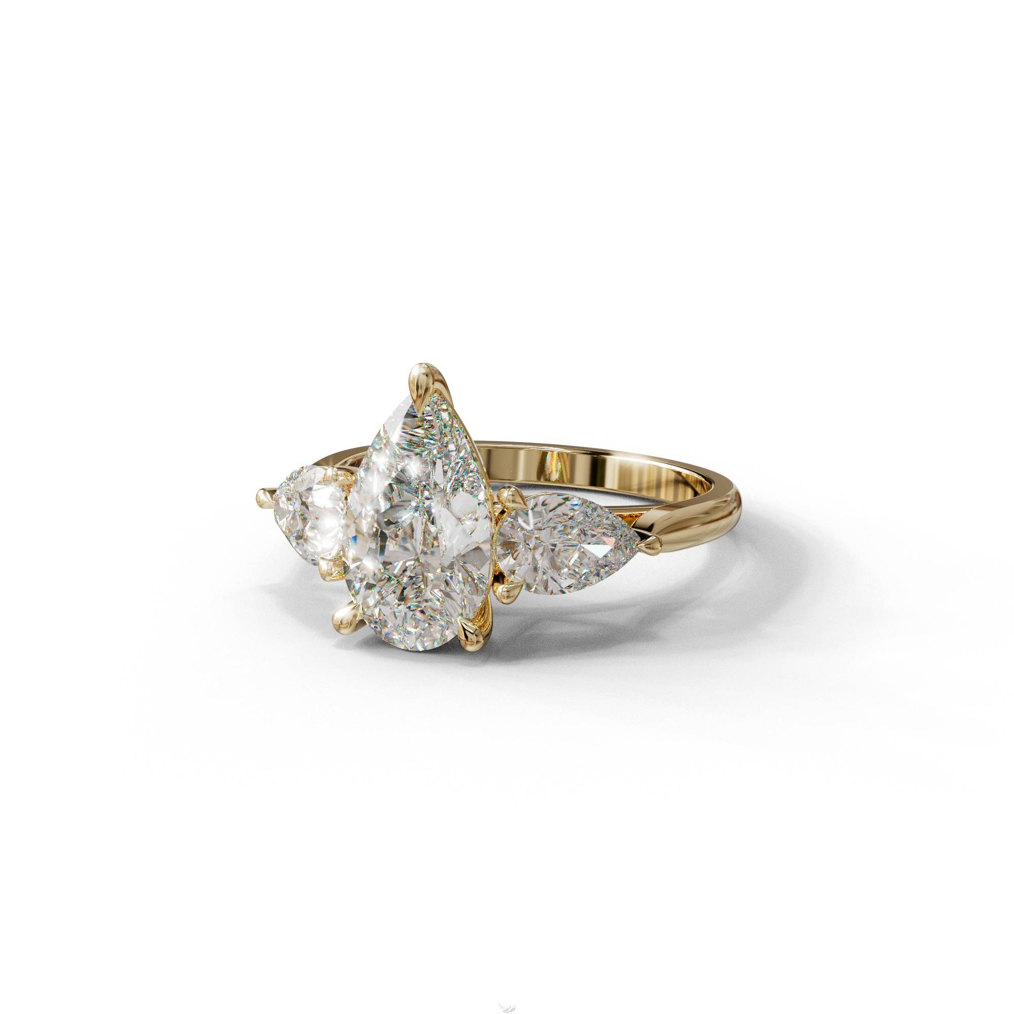 3 Carat E-VVS Pear Cut Lab Diamond In 3 Stones Claw Prongs Setting Ring