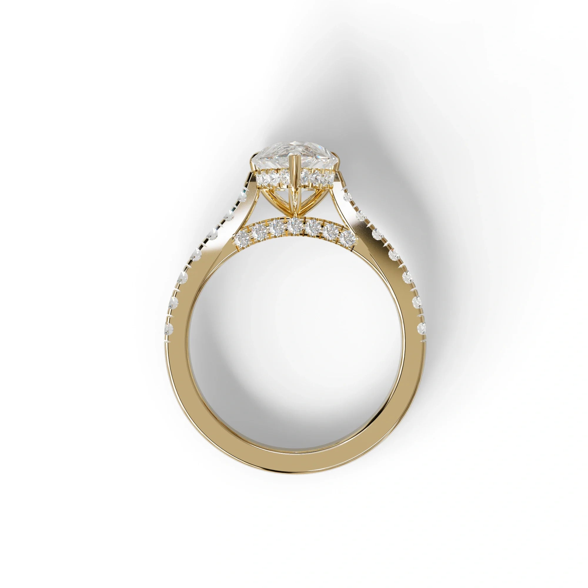 2 Carat E VVS Pear Shaped Hidden Halo Lab Diamond Engagement Ring - Teardrop
