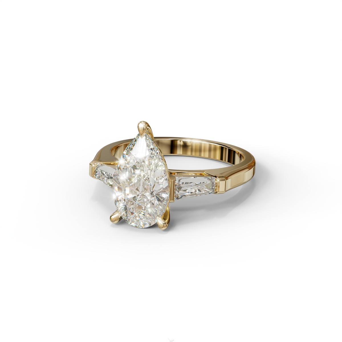 3.40ct E/VVS Pear & Tapered Baguette Three Stone Lab Diamond3.R4i0ncgt -E /BVeVlSl aPear & Tapered Baguette Three Stone