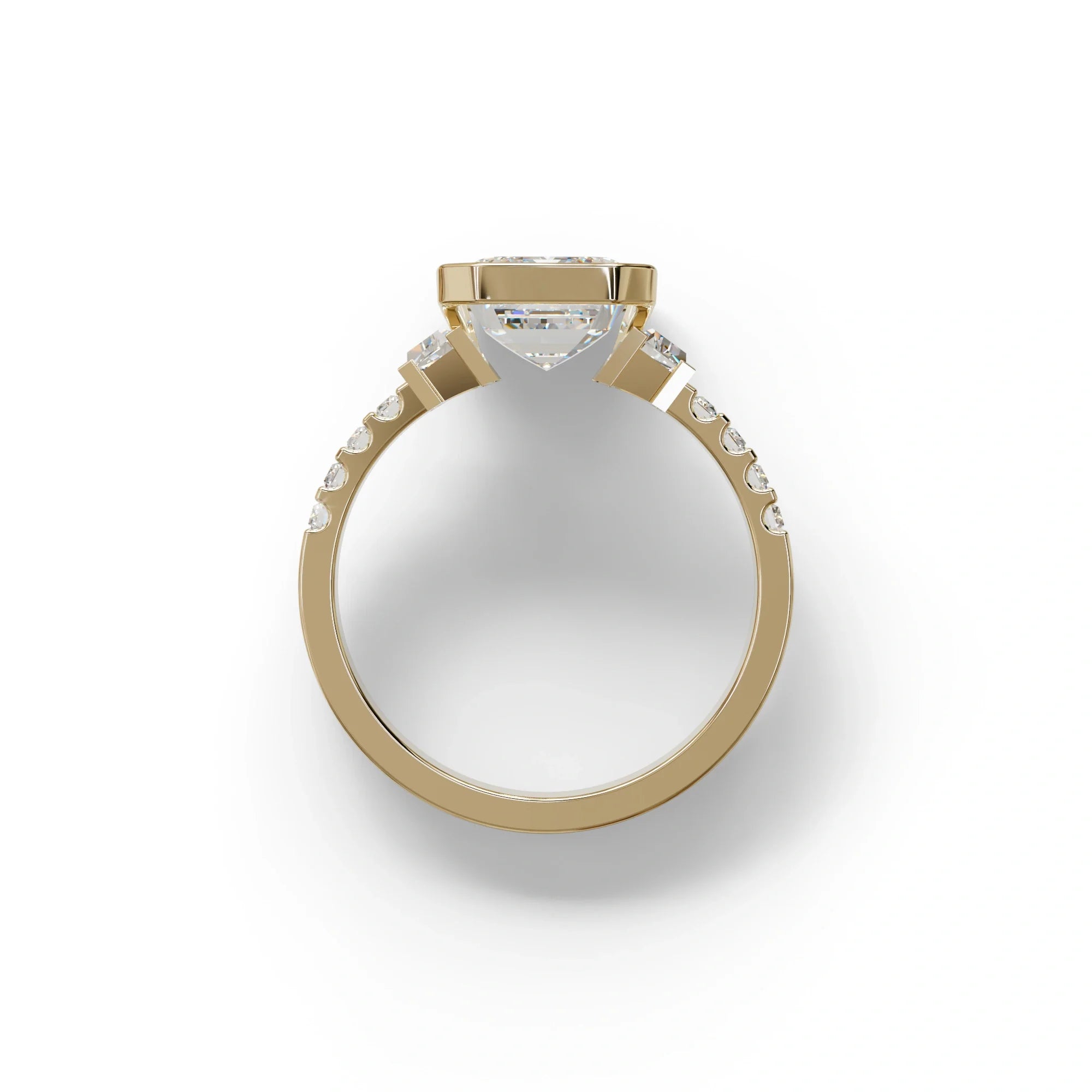 3 Carat Emerald Cut Lab Diamond Engagement Ring | Half Bezel set- Gatsby