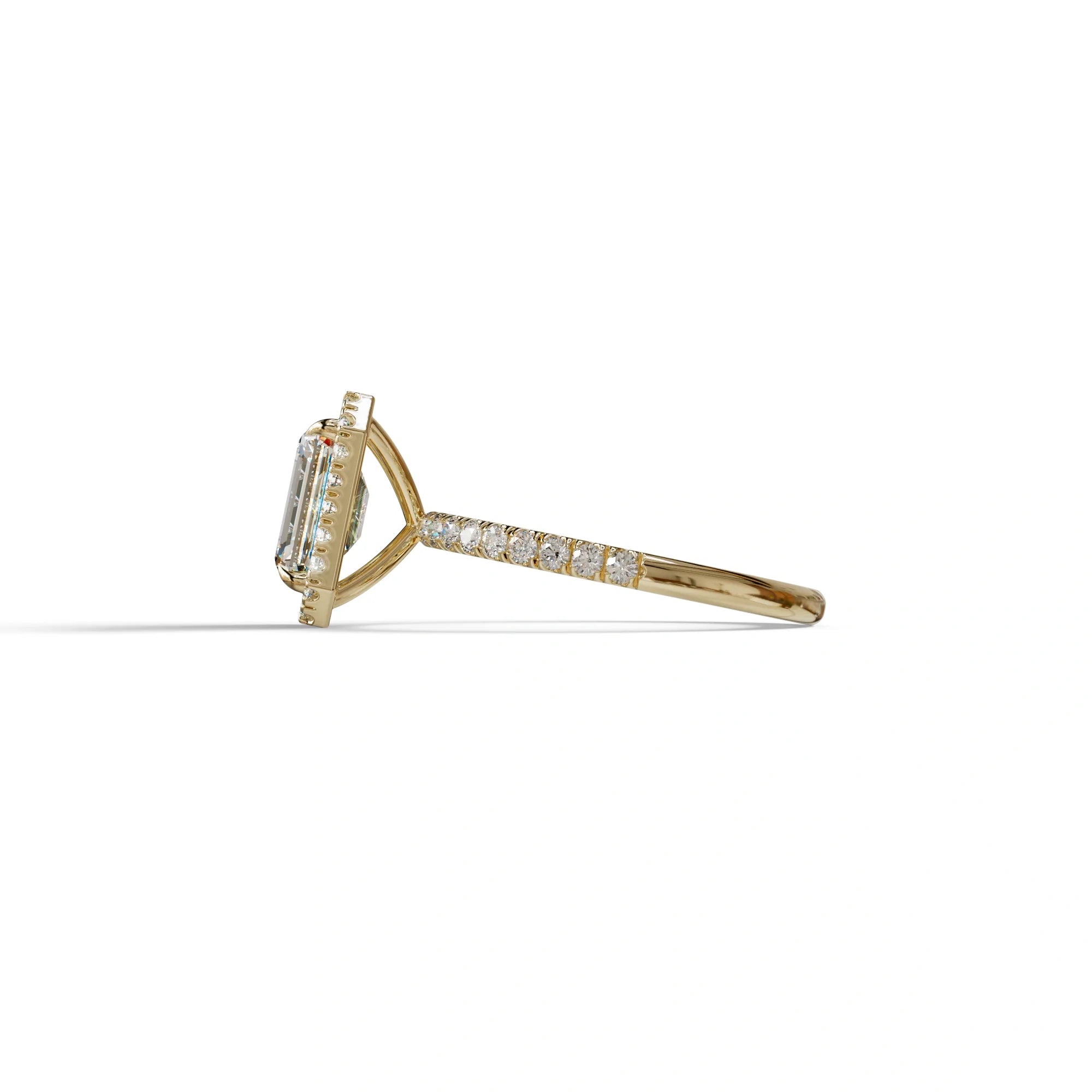 E-VVS Emerald Cut Halo & Pave Lab Grown Diamond Engagement Ring - Viola