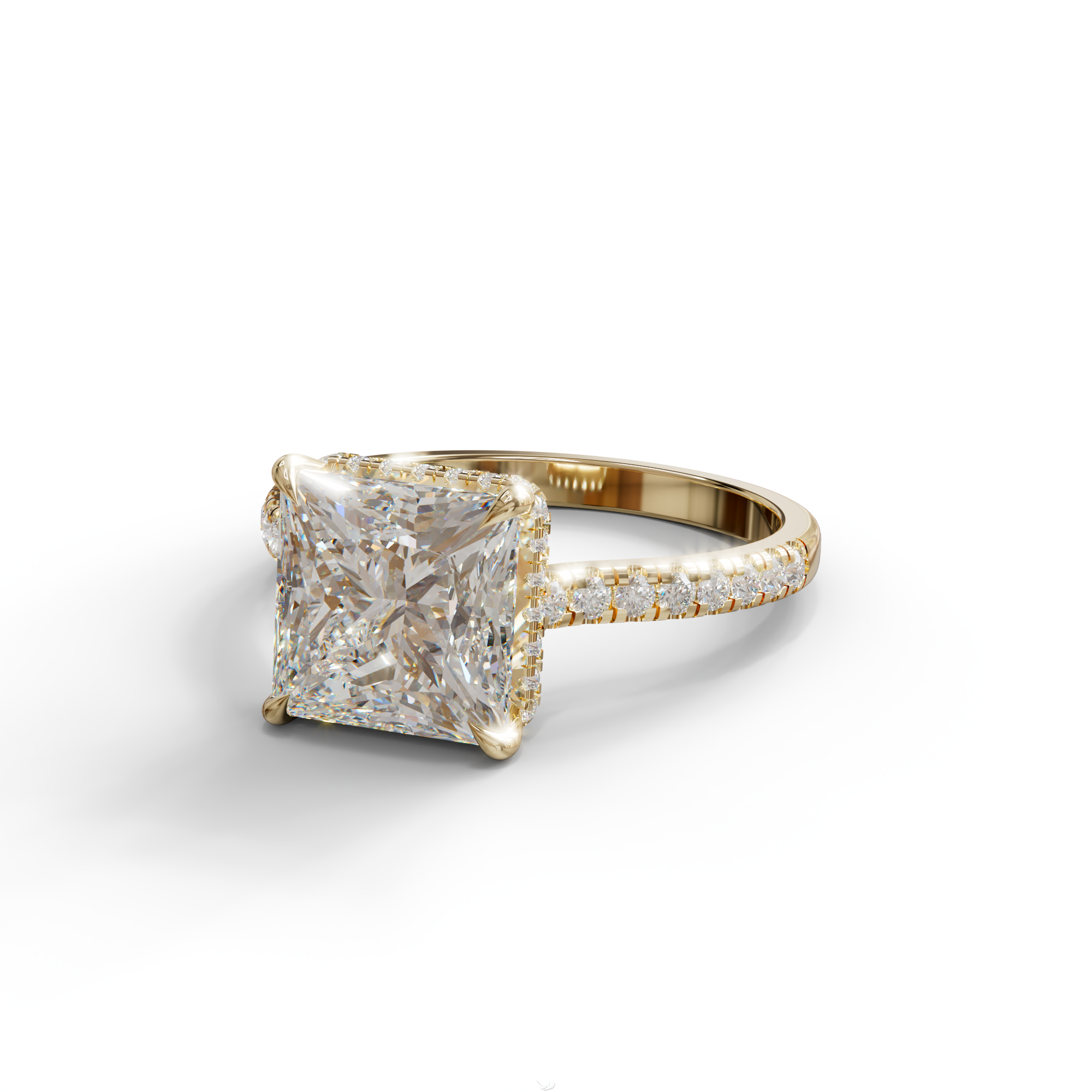 3 Carat E-VVS Princess Cut Hidden Halo Lab Grown Diamond Engagement Ring