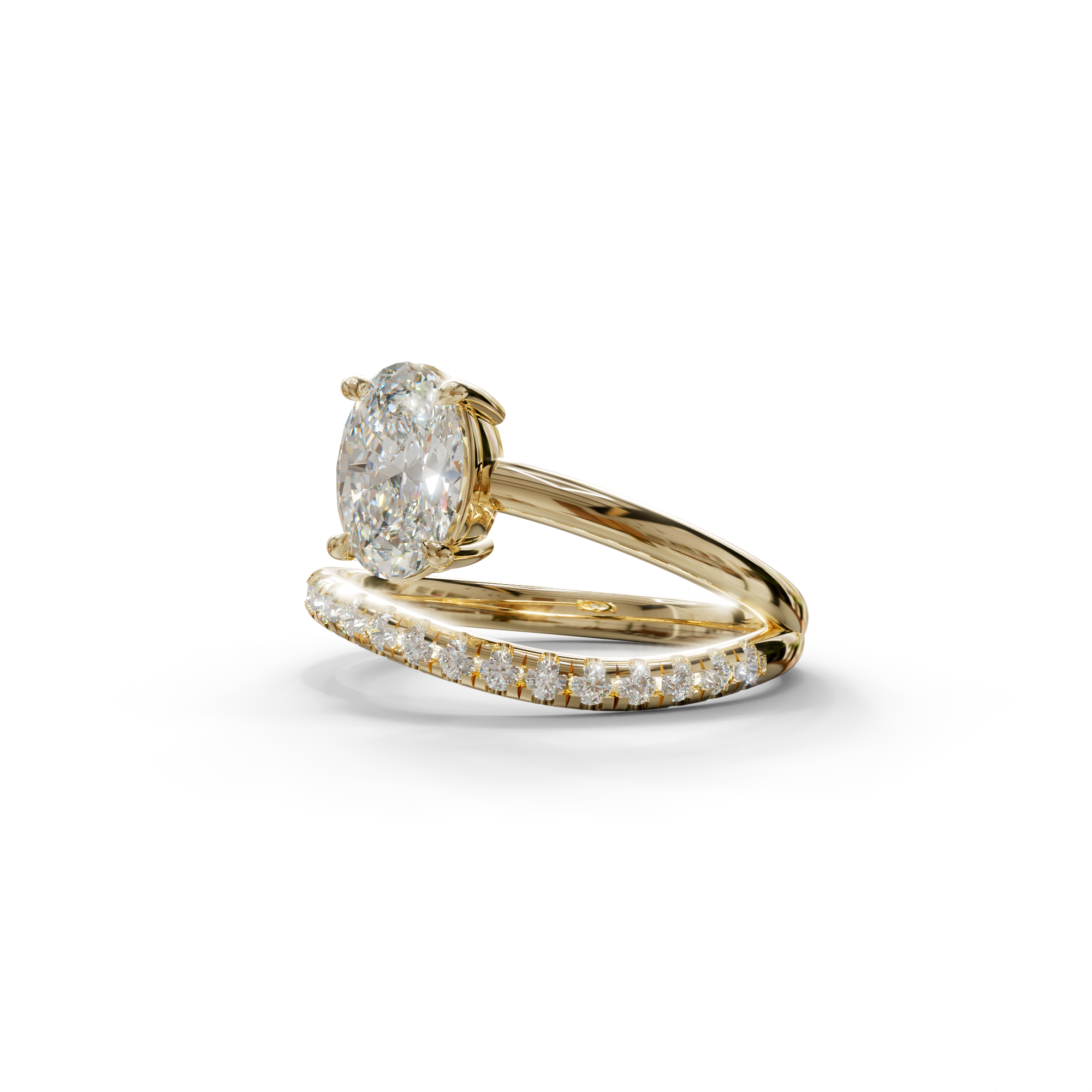 1.5 Carat S-Curve Oval Diamond Pave-set Diamond Ring - Bypass