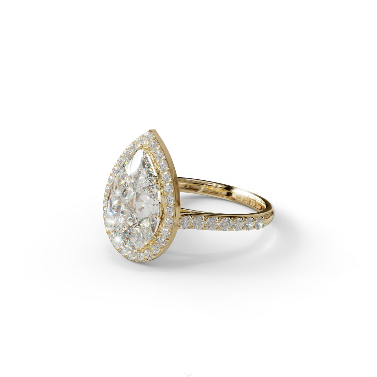 3 Carat E/VVS Pear Cut Halo & Pave Setting Lab Grown Diamond Setting Ring