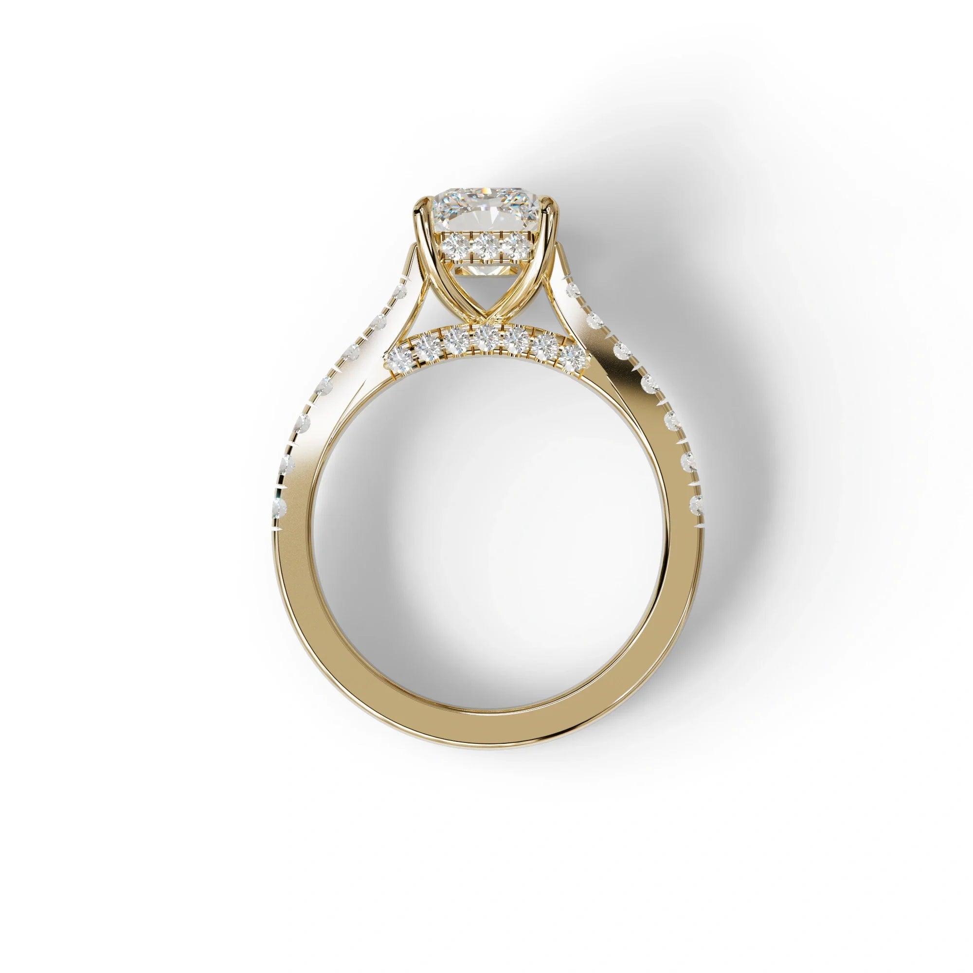 E VVS 2 Carat Radiant Cut Halo & Pave Lab Grown Diamond Ring- Asphalt