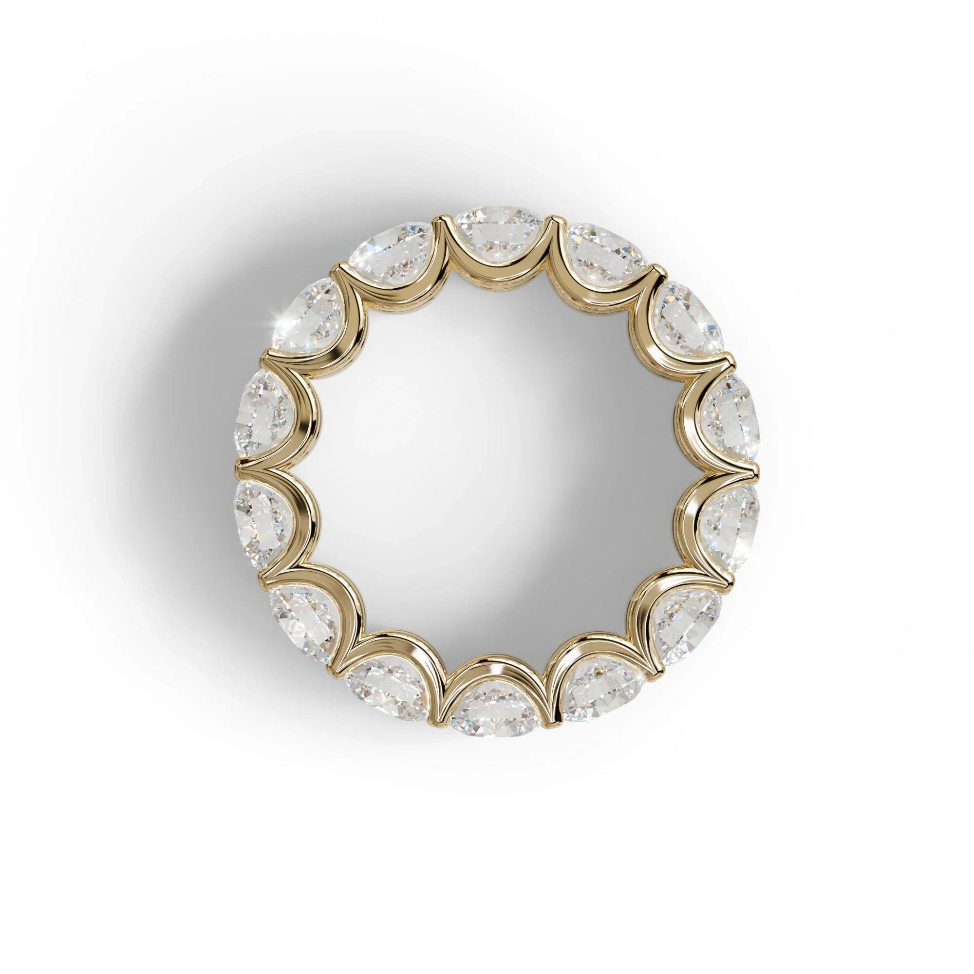 Round Brilliant Diamond Full Eternity Band in 18k Yellow Gold – Scalloped U-Prong Setting