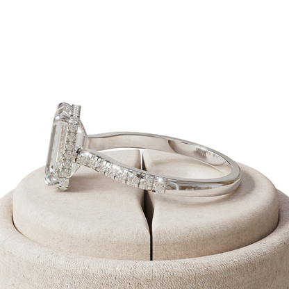 2.5 Ct E/VVS Emerald Cut Lab Diamond In Hidden Halo & Pave Setting Ring - Siena