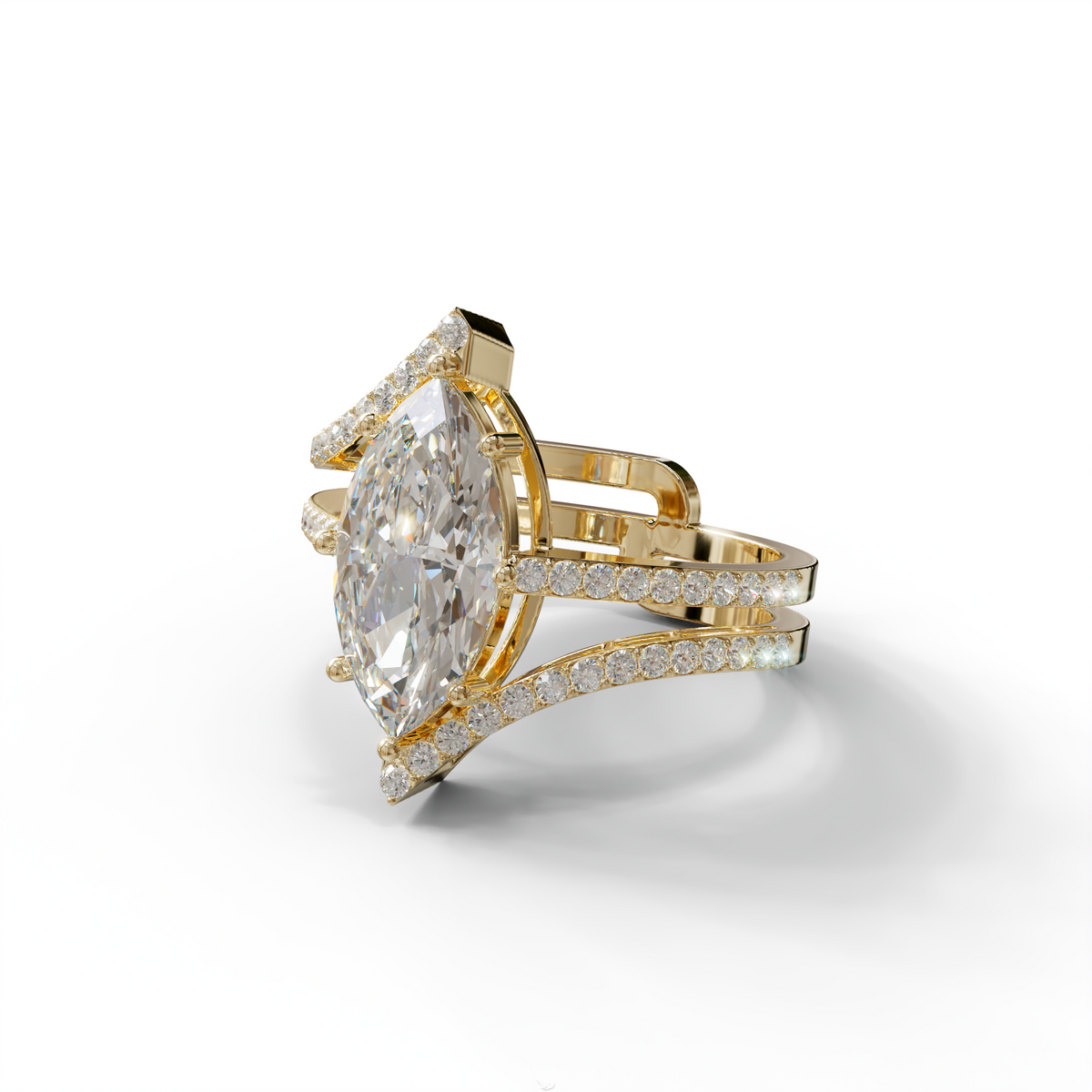 3 Carat Marquise Cut E VVS Lab Diamond Ring with Double Pave Setting