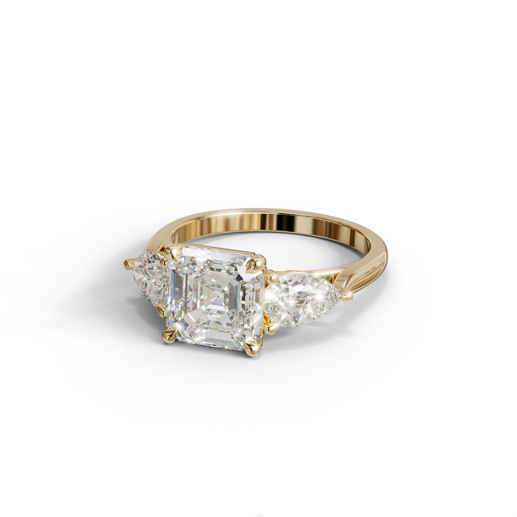 3 Carat E-VVS Asscher Cut Lab Diamond In 3 Stones Claw Prongs Setting Ring