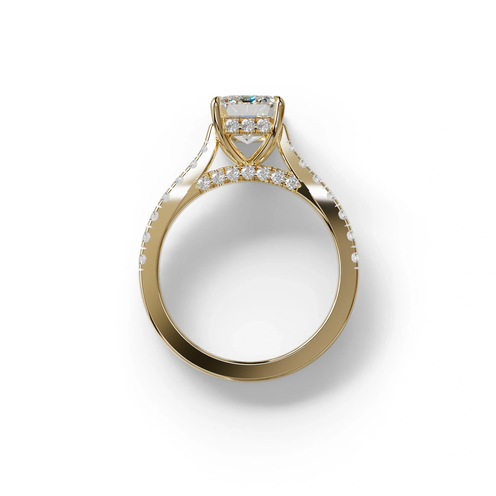 2 Carat E VVS Emerald Cut Hidden Halo & Pave Lab Diamond Ring - Siara