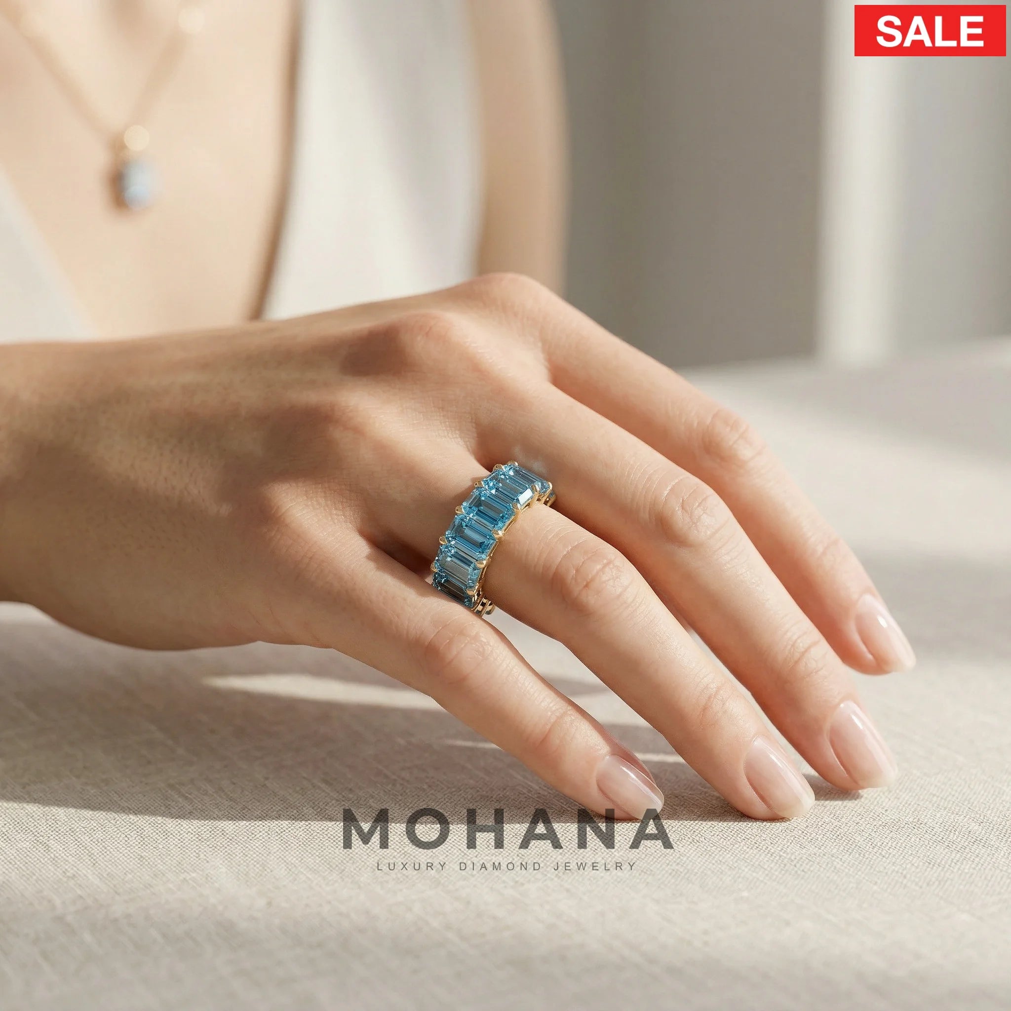 Lab-Grown Blue Emerald-Cut Diamond Full Eternity Band | 7-8 CTW