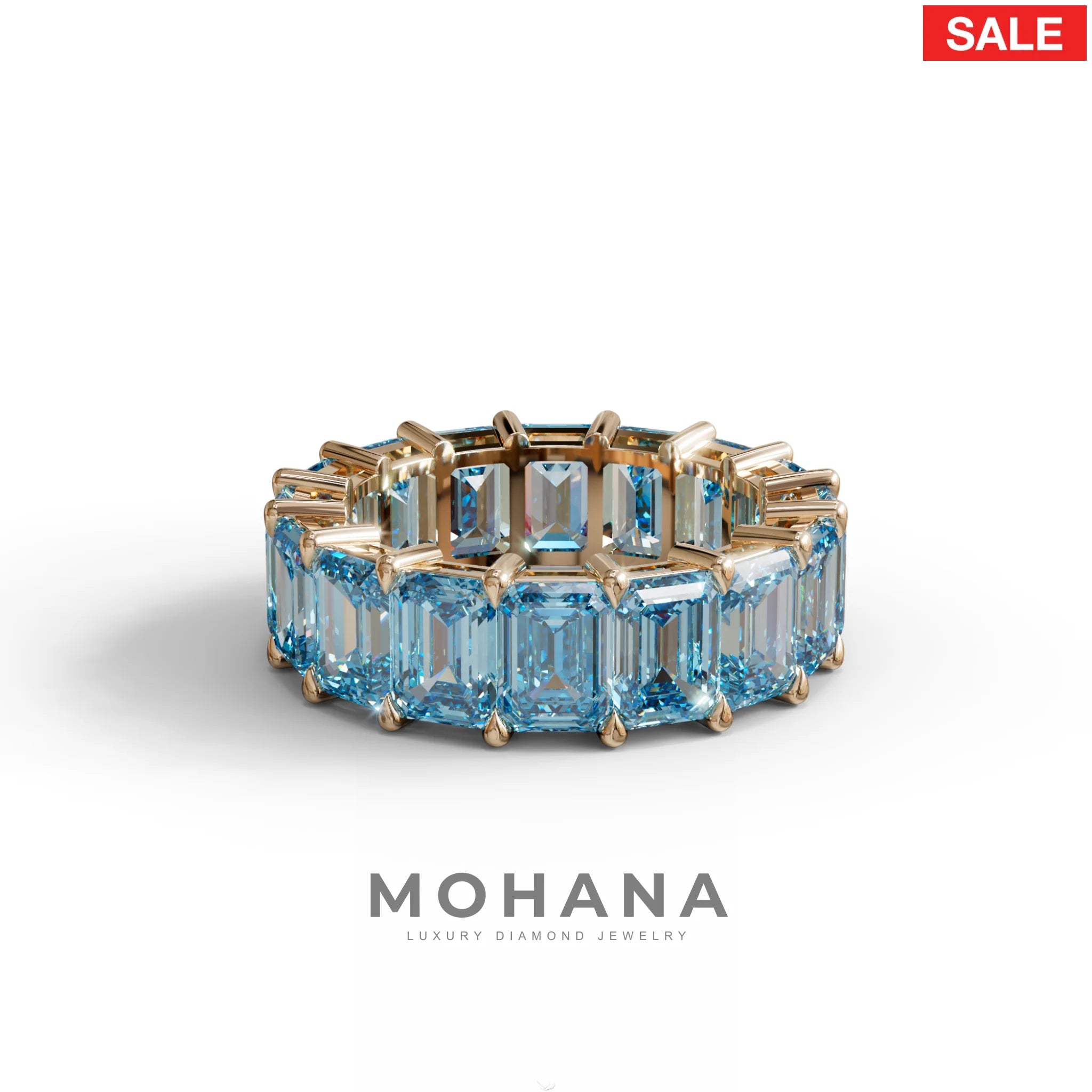 Lab‑Grown Blue Emerald‑Cut Diamond Band – Classic Full‑Eternity Style