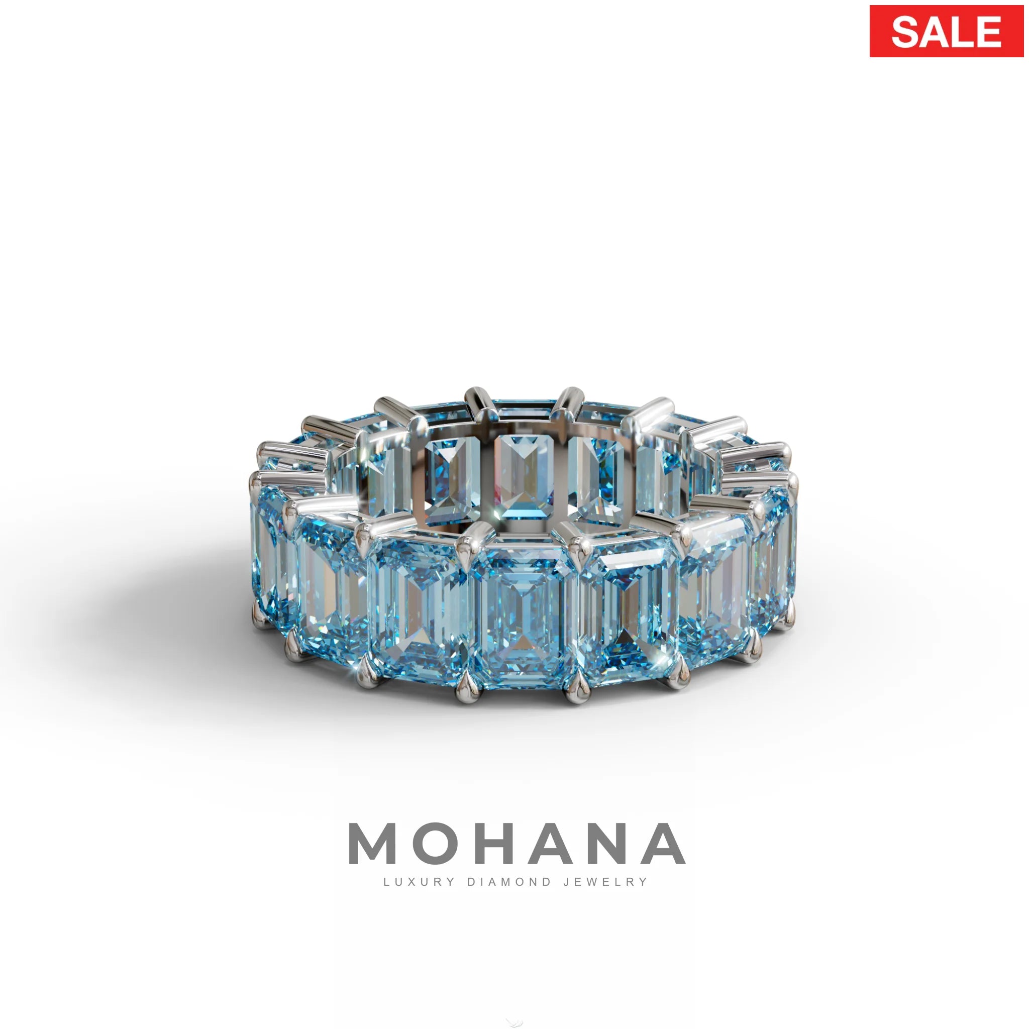 Lab‑Grown Blue Emerald‑Cut Diamond Band – Classic Full‑Eternity Style