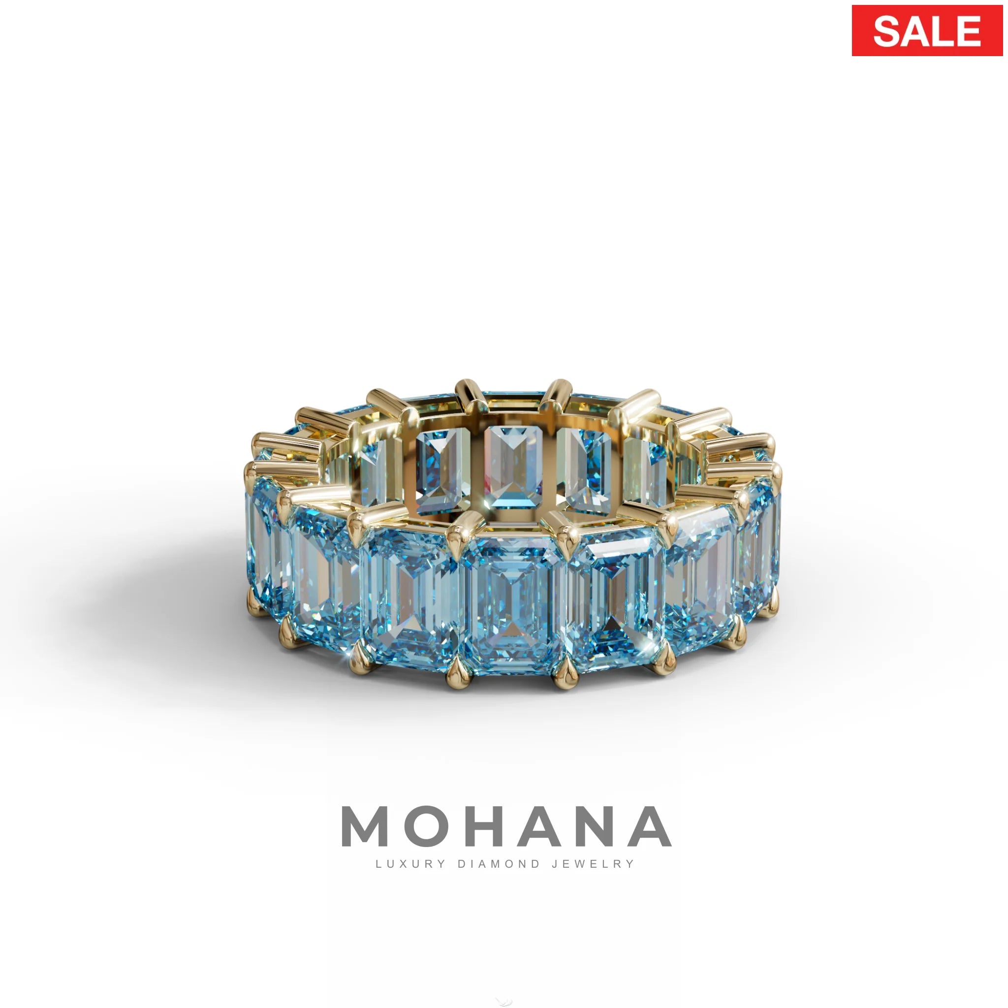 Lab‑Grown Blue Emerald‑Cut Diamond Band – Classic Full‑Eternity Style