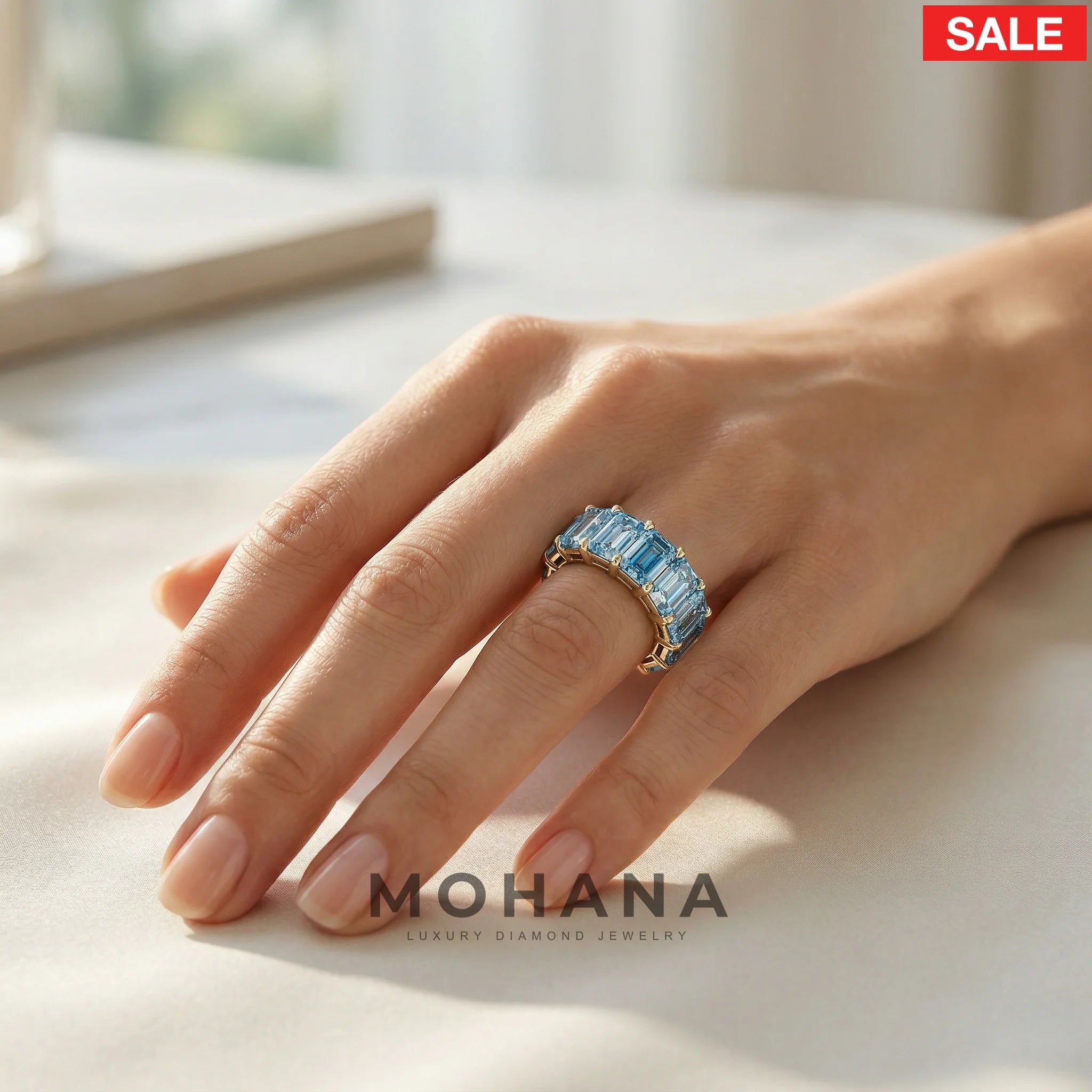 Lab-Grown Blue Emerald-Cut Diamond Full Eternity Band | 7-8 CTW