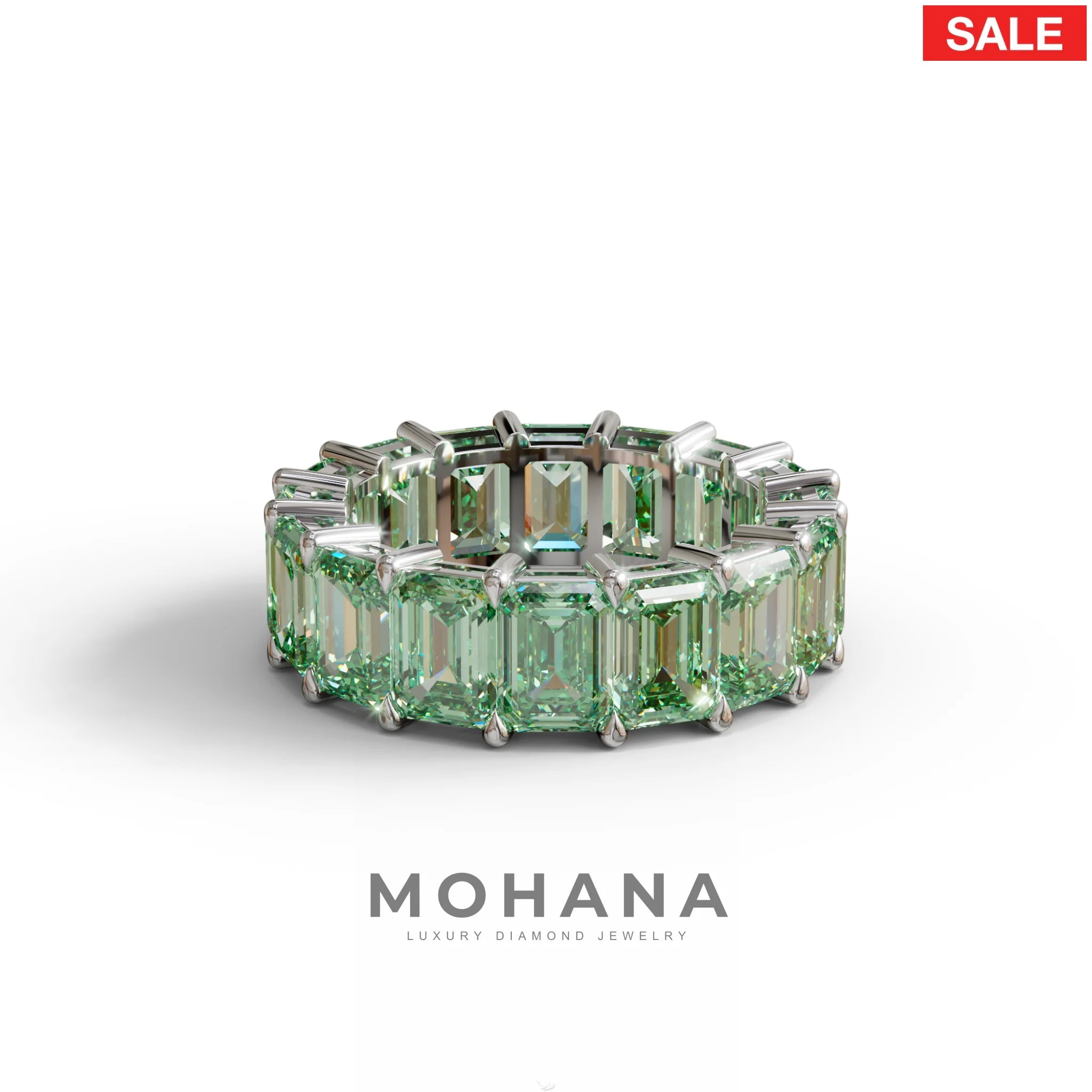 Lab‑Grown Green Emerald‑Cut Diamond Band – Classic Full‑Eternity Style