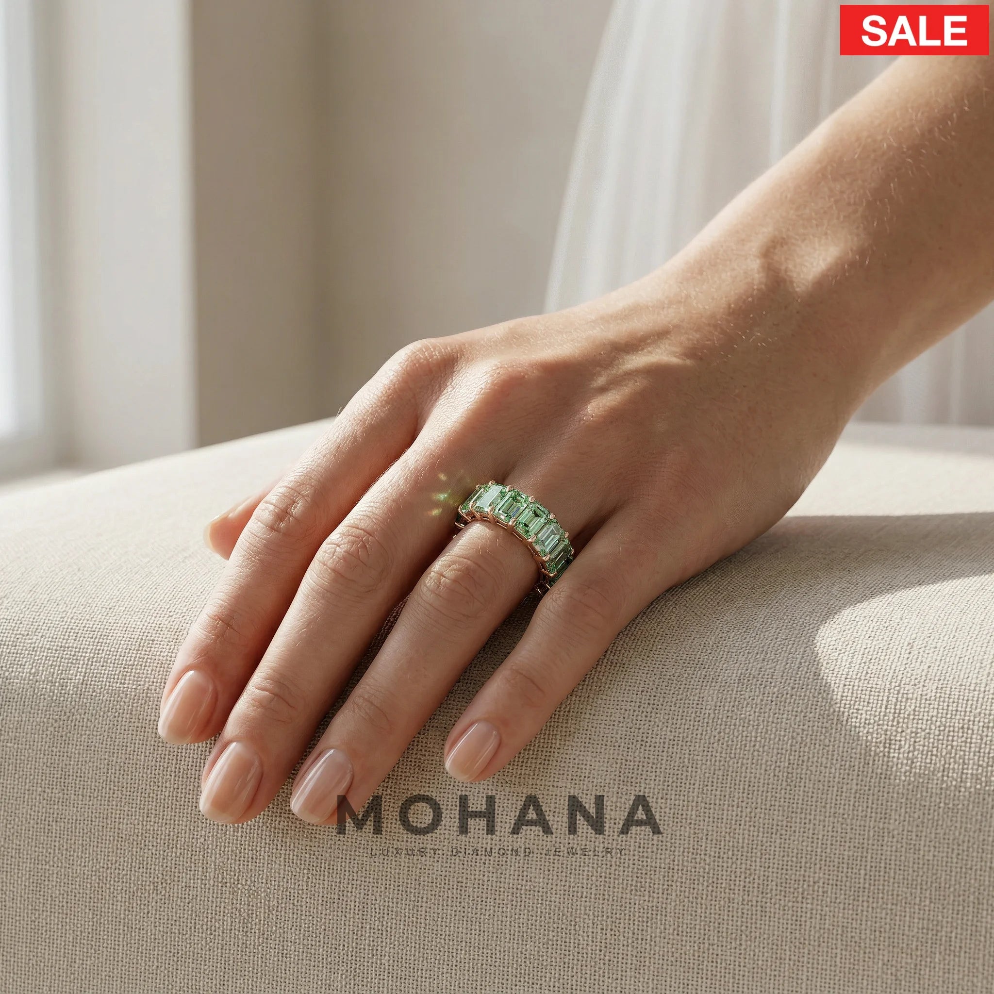 Lab-Grown Green Emerald-Cut Diamond Full Eternity Band | 7-8 CTW