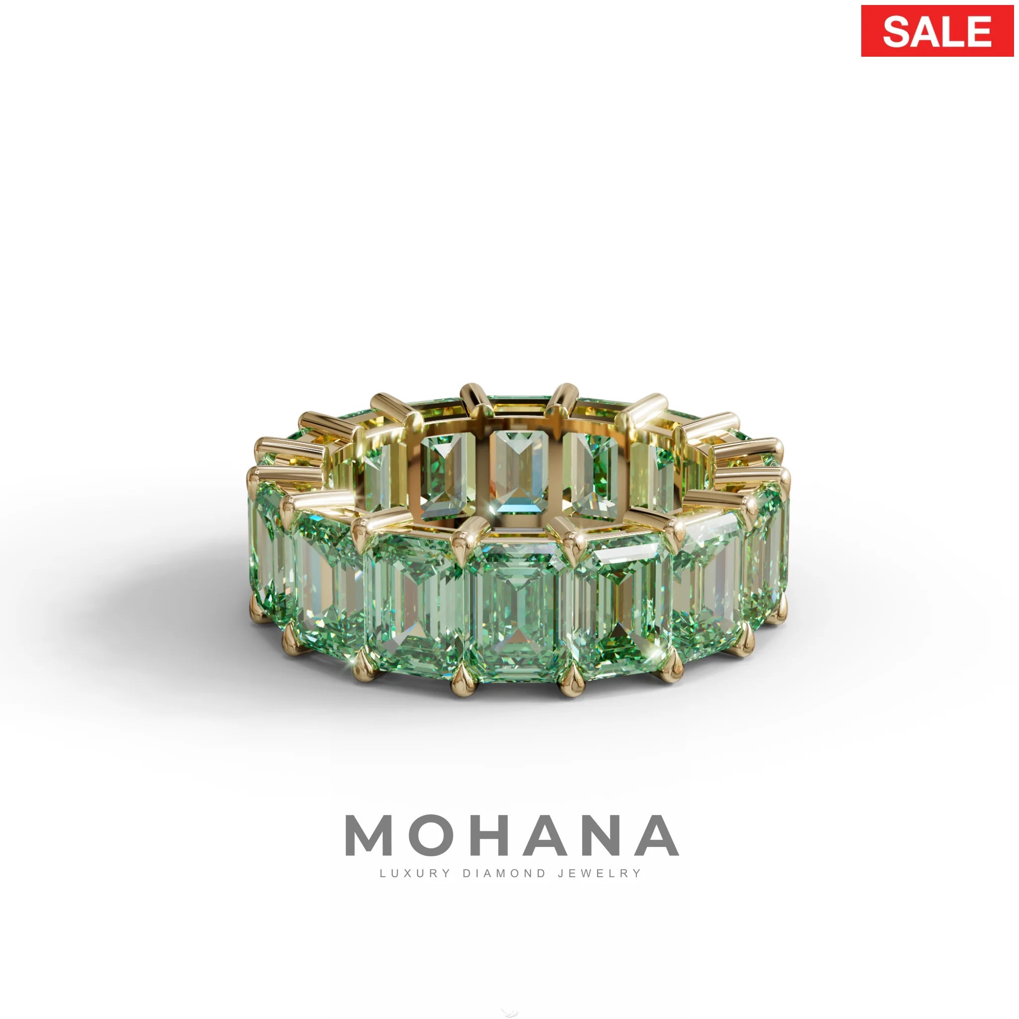 Lab‑Grown Green Emerald‑Cut Diamond Band – Classic Full‑Eternity Style