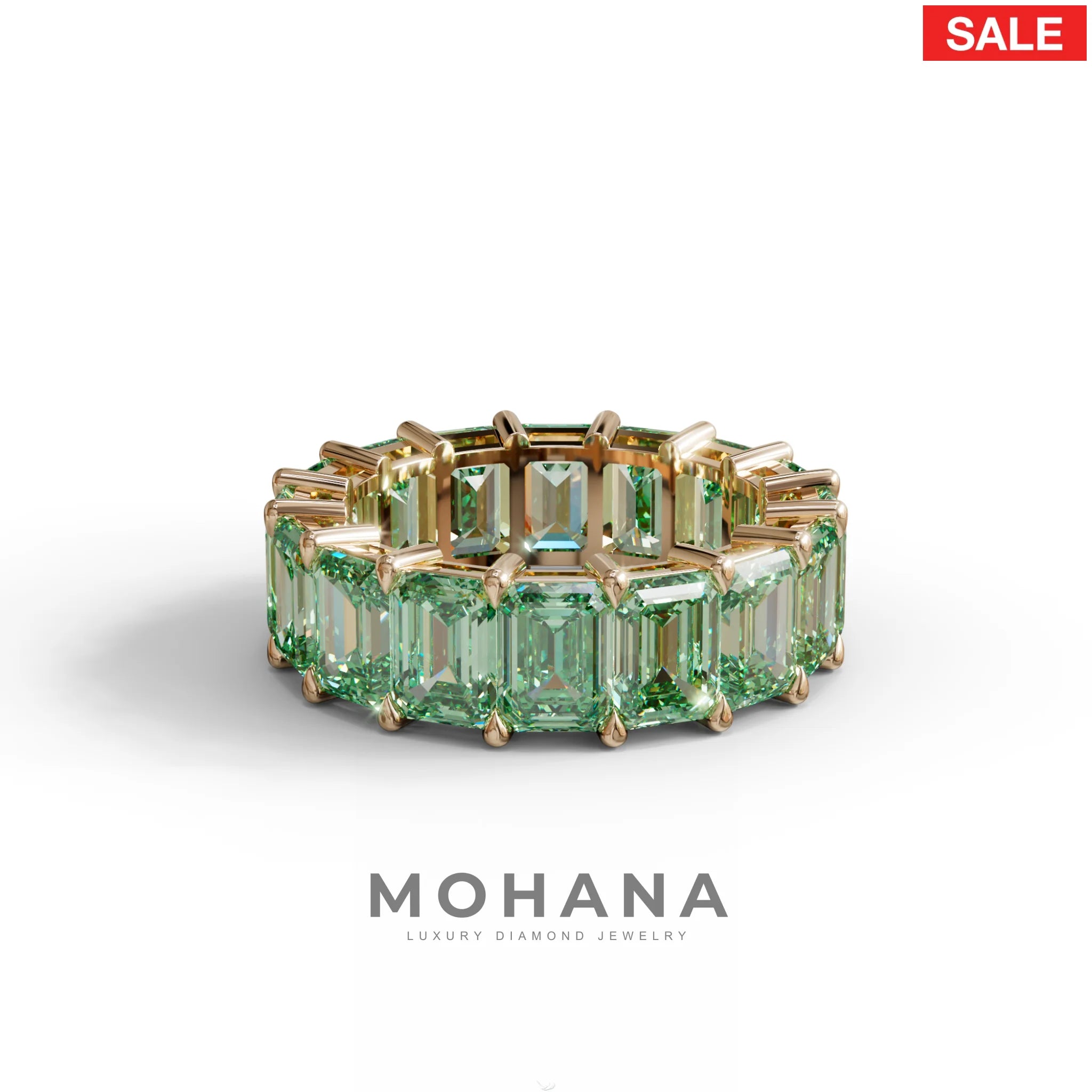 Lab‑Grown Green Emerald‑Cut Diamond Band – Classic Full‑Eternity Style