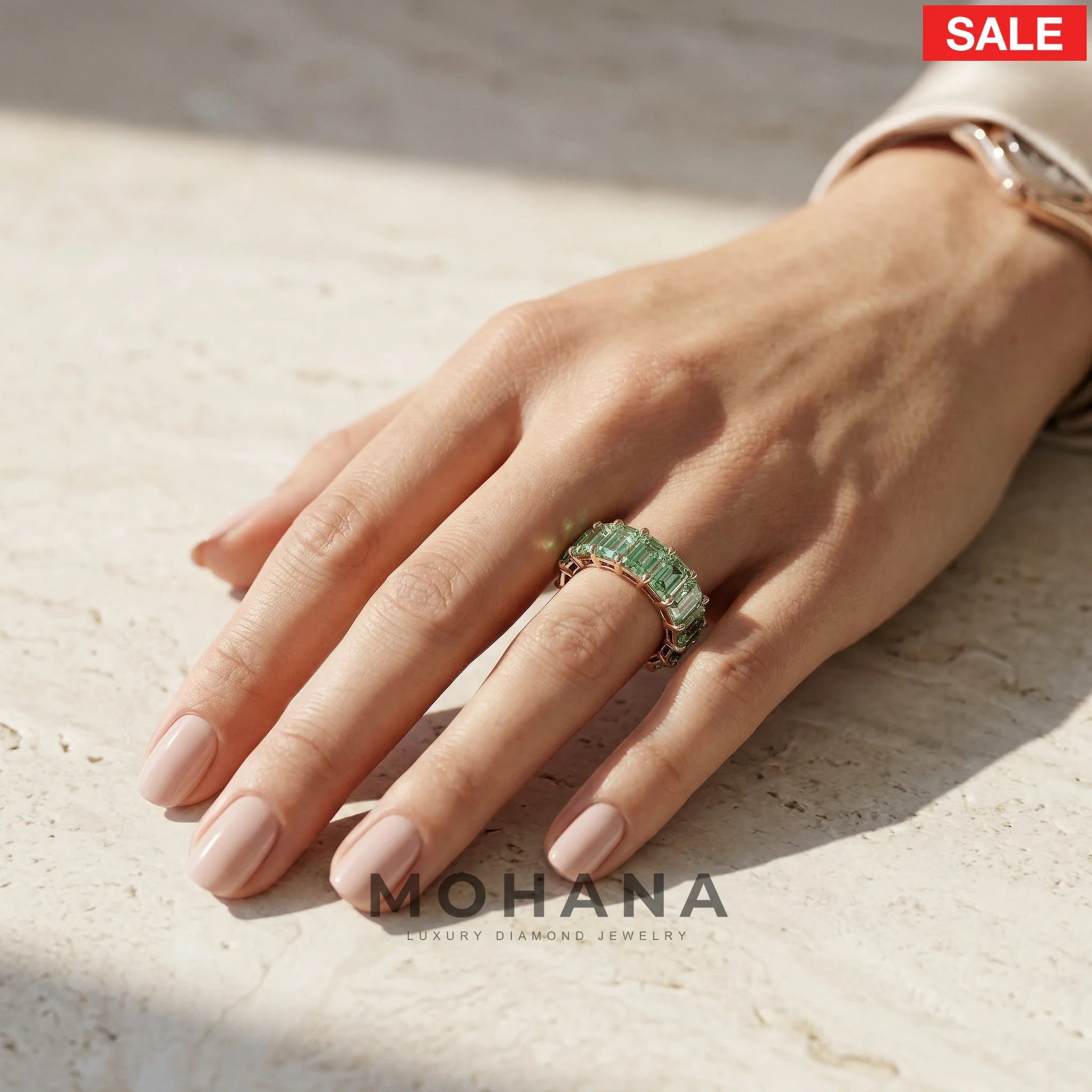 Lab-Grown Green Emerald-Cut Diamond Full Eternity Band | 7-8 CTW
