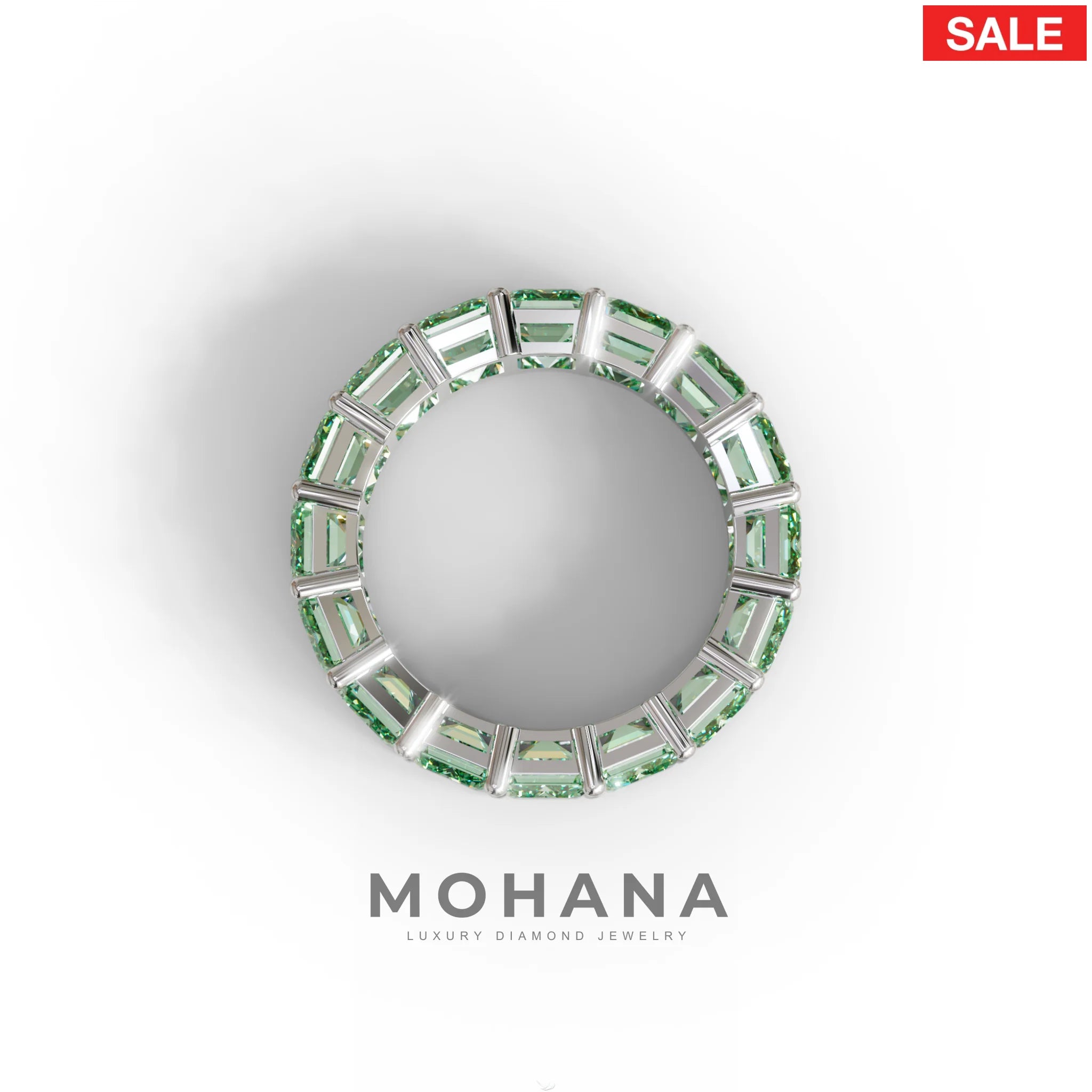 Lab‑Grown Green Emerald‑Cut Diamond Band – Classic Full‑Eternity Style