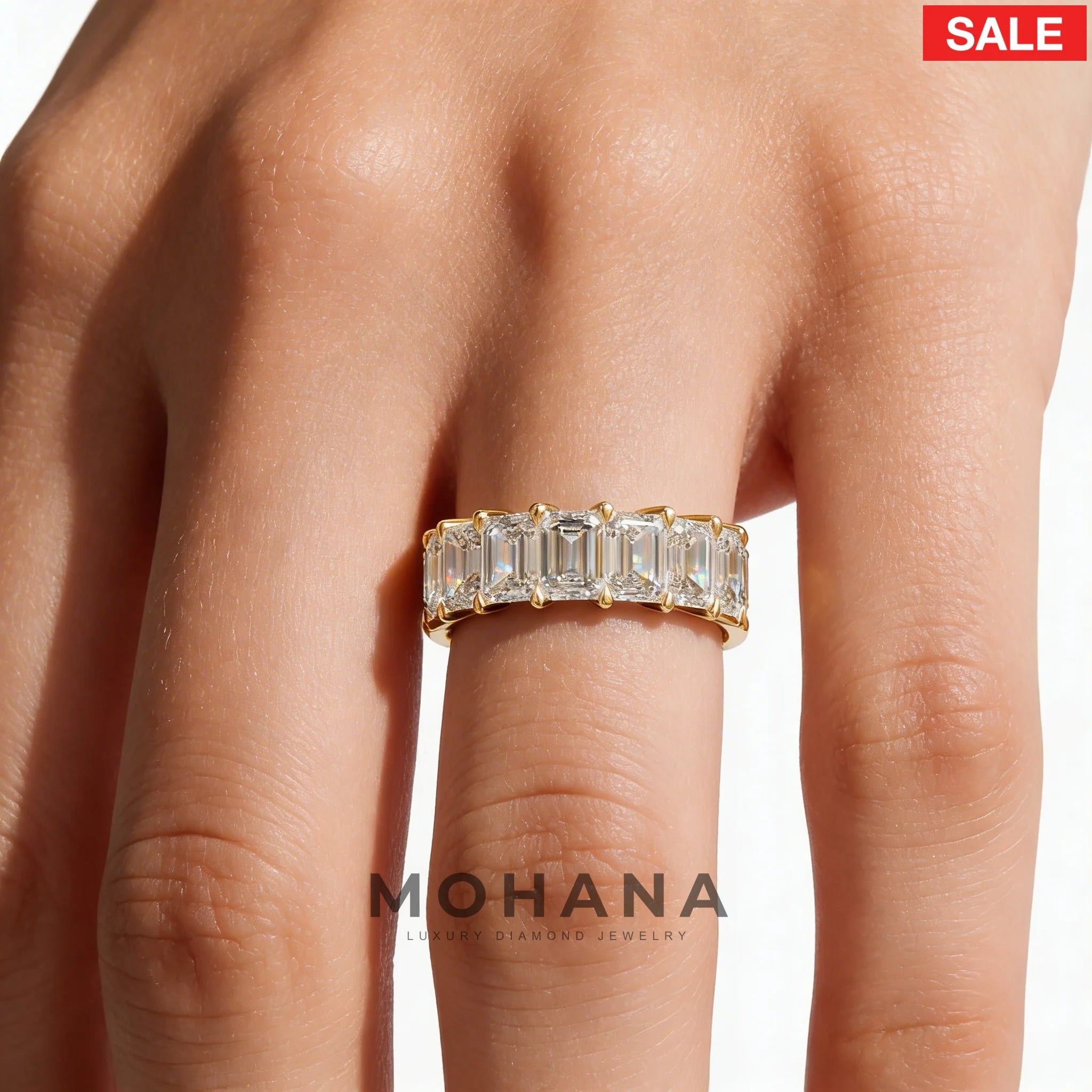 Lab-Grown E-VVS Emerald-Cut Diamond Full Eternity Band | 7-8 CTW