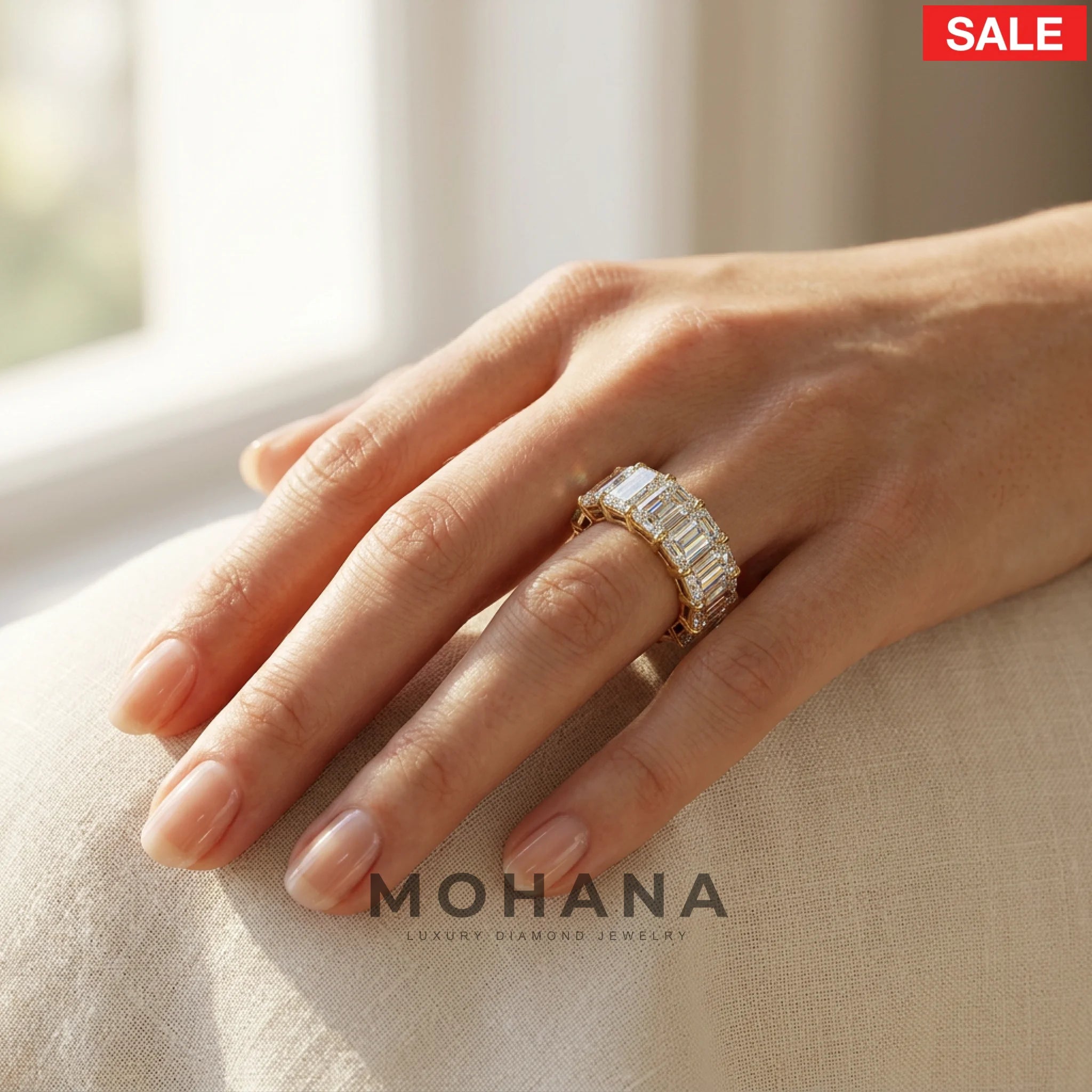 Lab-Grown E-VVS Emerald-Cut Diamond Full Eternity Band | 7-8 CTW