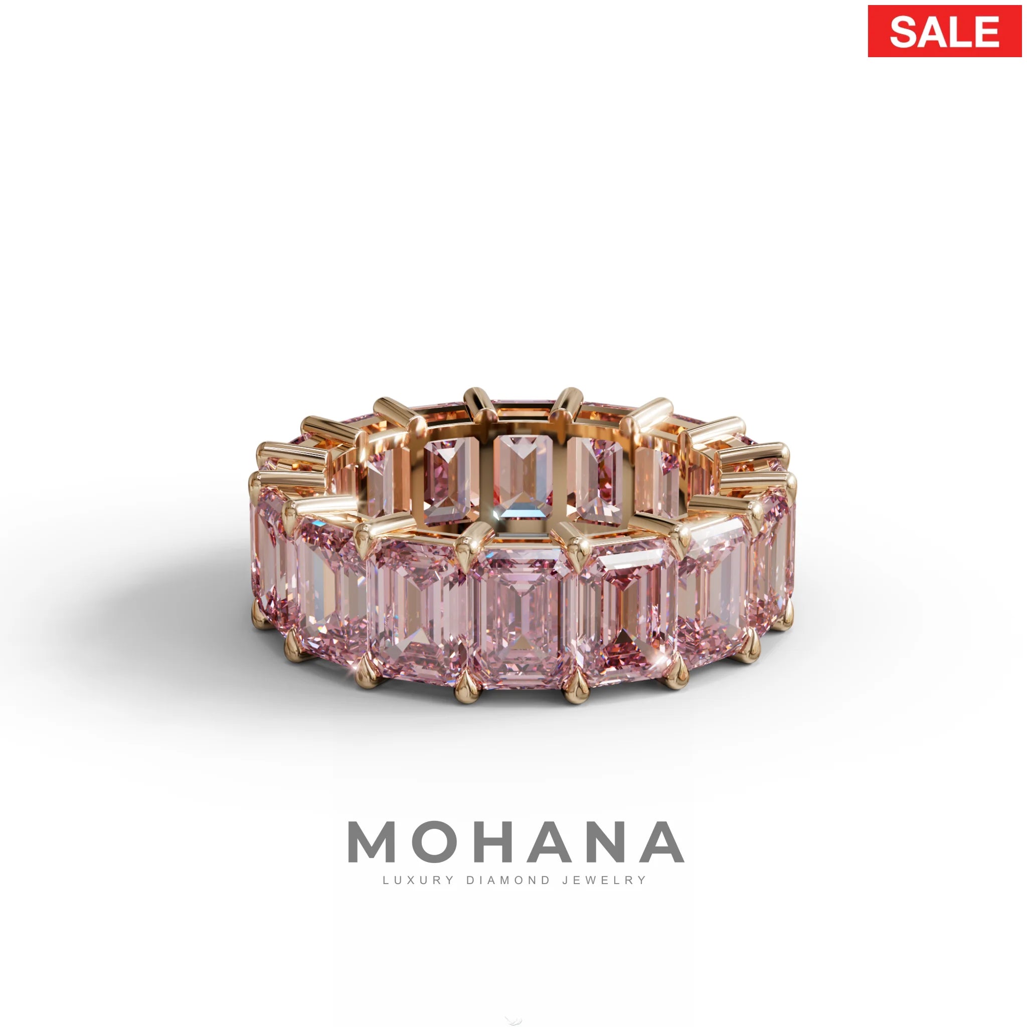 Lab‑Grown Pink Emerald‑Cut Diamond Band – Classic Full‑Eternity Style