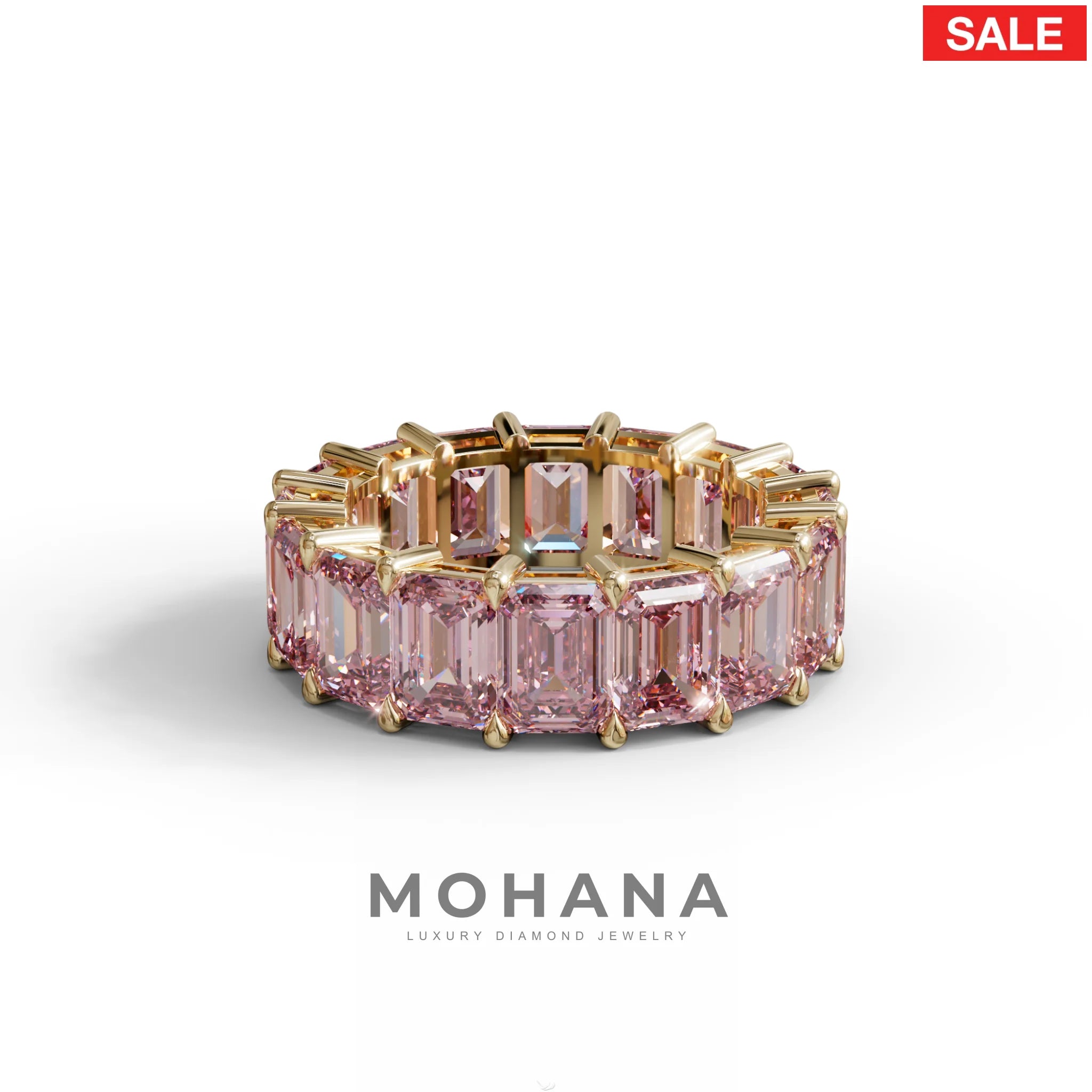 Lab‑Grown Pink Emerald‑Cut Diamond Band – Classic Full‑Eternity Style