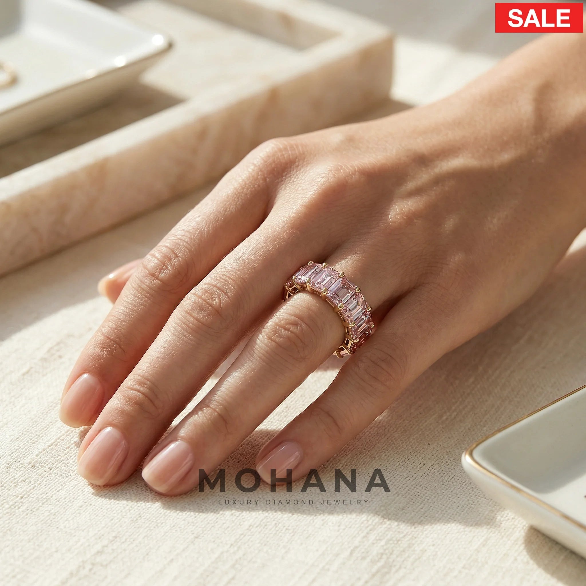 Lab-Grown Pink Emerald-Cut Diamond Full Eternity Band | 7-8 CTW