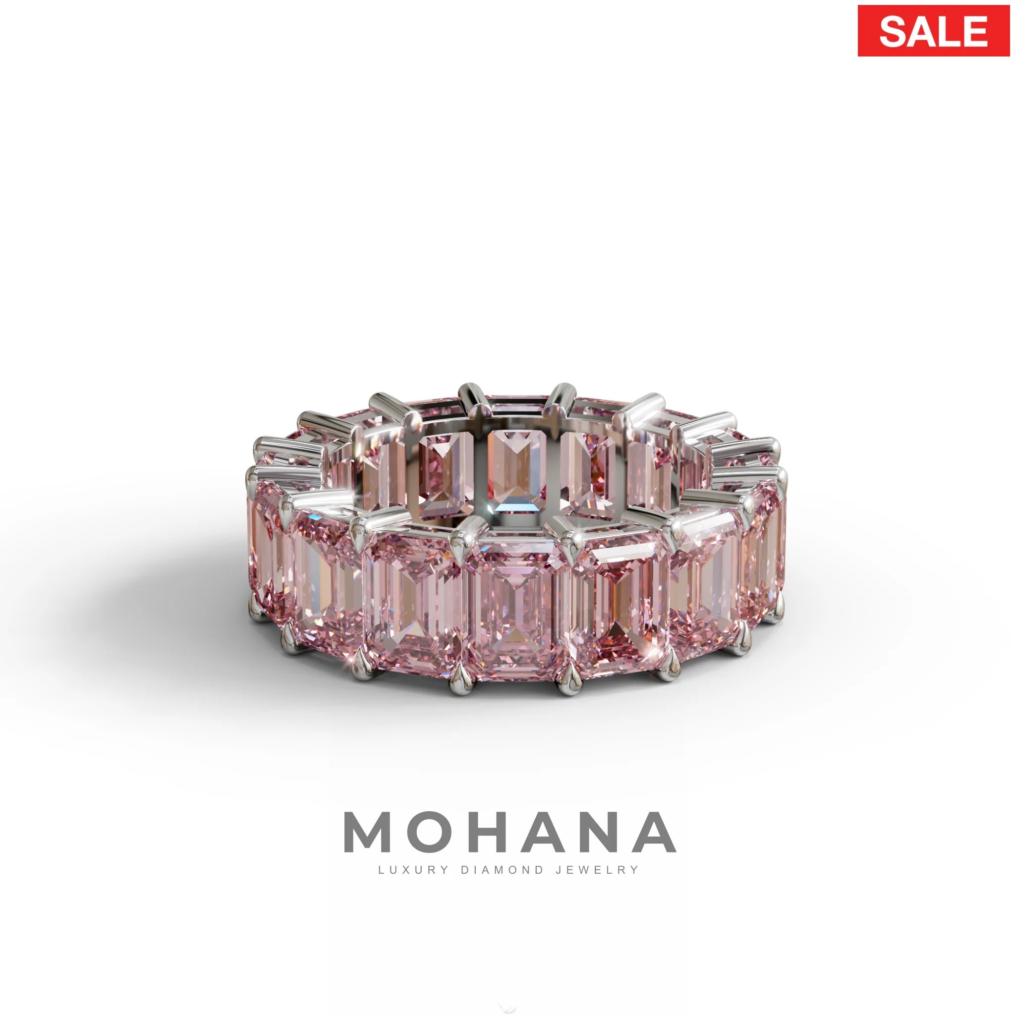 Lab‑Grown Pink Emerald‑Cut Diamond Band – Classic Full‑Eternity Style