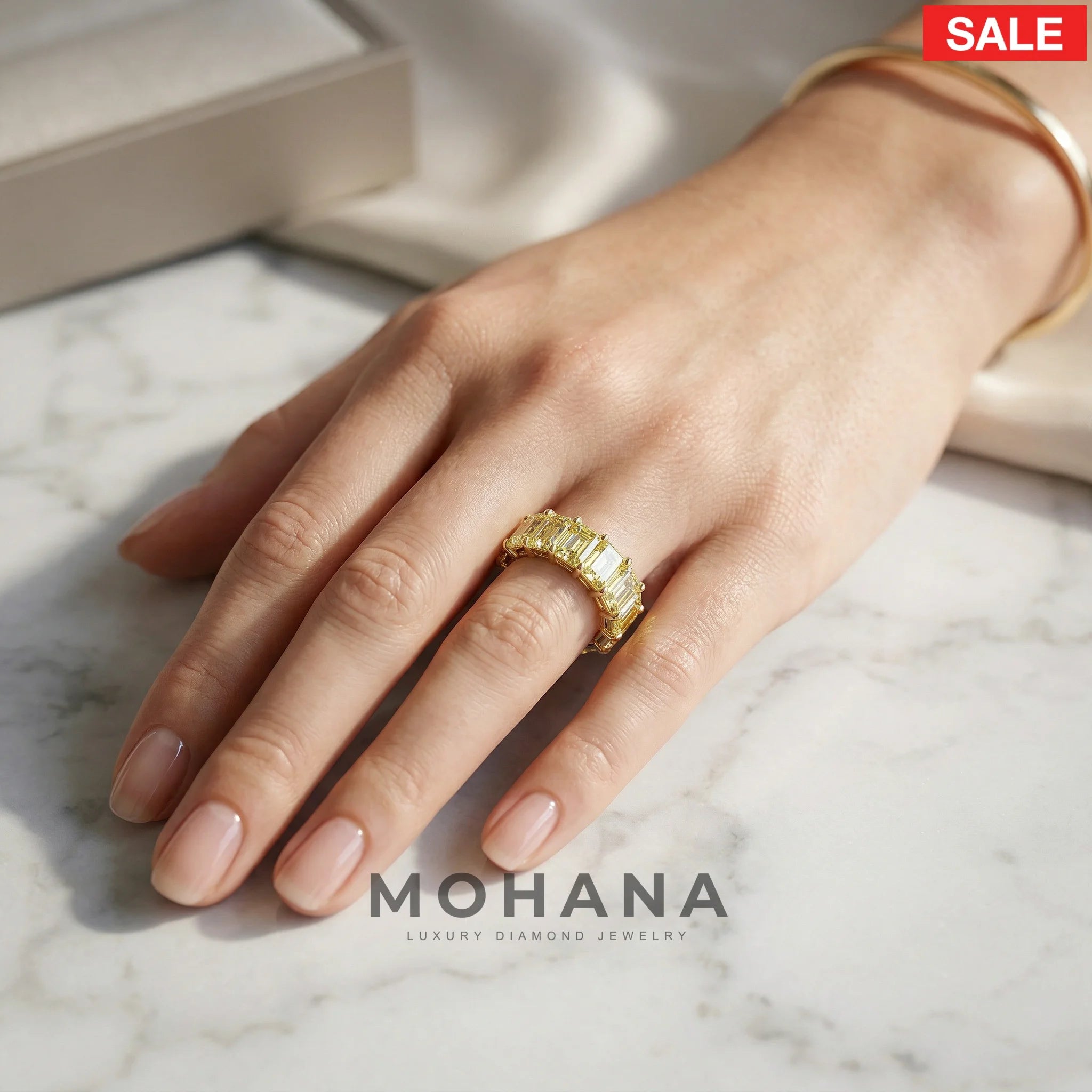 Lab-Grown Yellow Emerald-Cut Diamond Full Eternity Band | 7-8 CTW