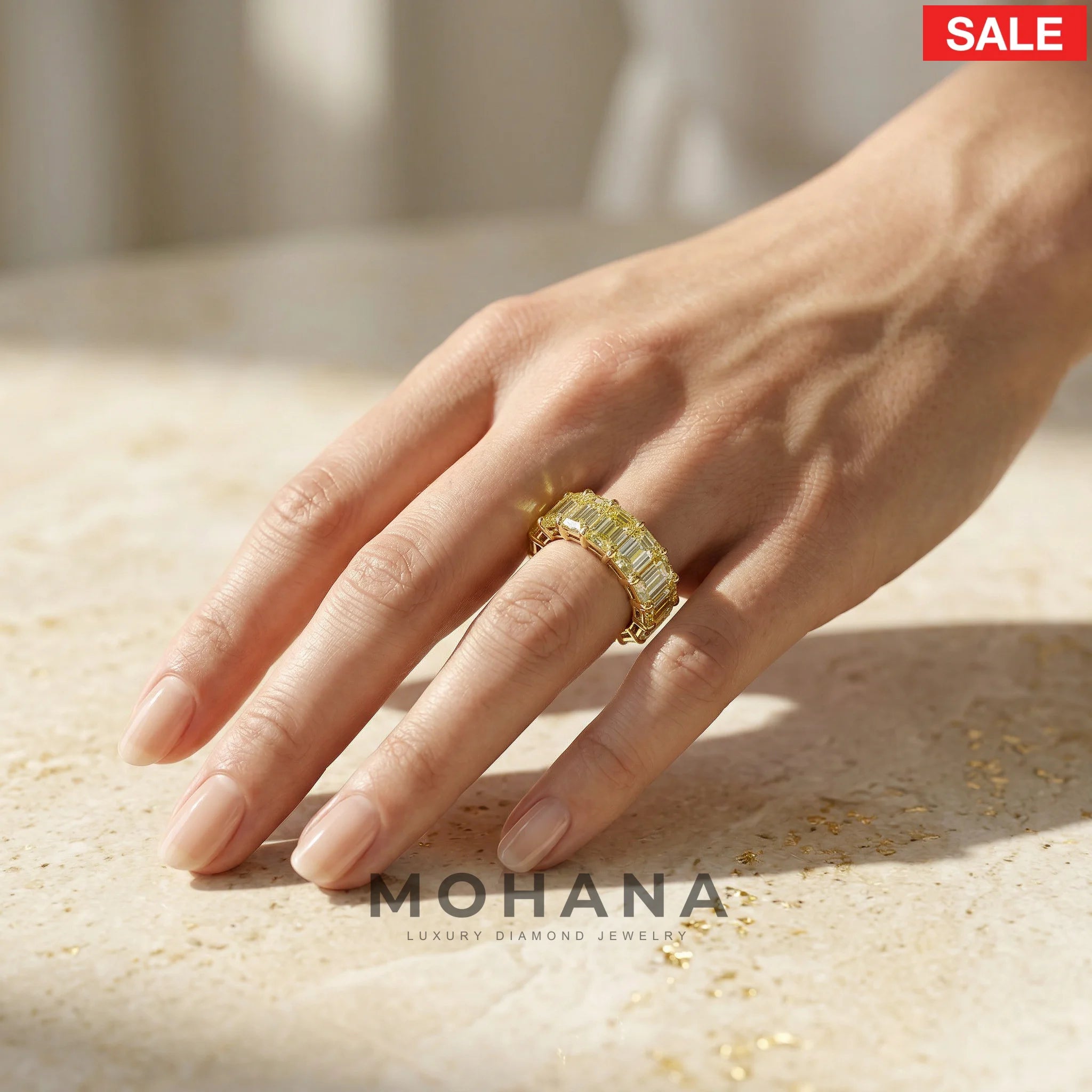 Lab-Grown Yellow Emerald-Cut Diamond Full Eternity Band | 7-8 CTW