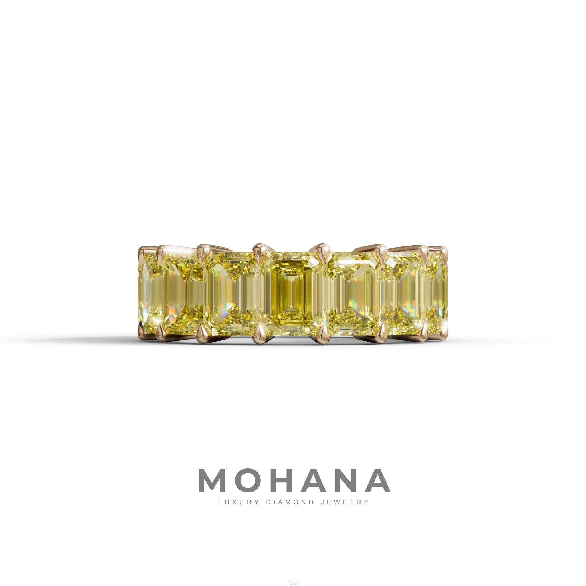 Lab‑Grown Yellow Emerald‑Cut Diamond Band – Classic Full‑Eternity Style - 10K Solid Gold / Rose Gold